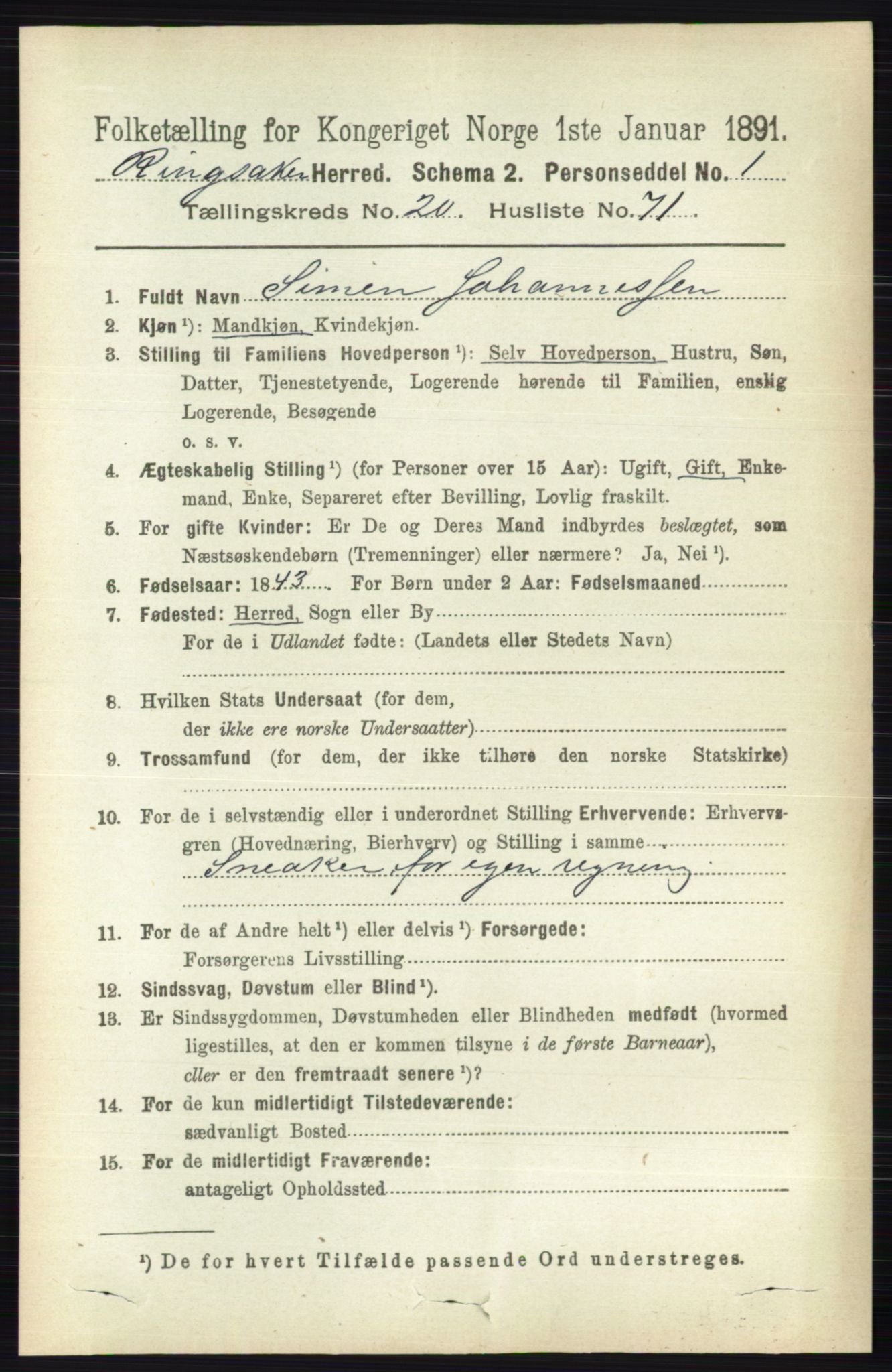 RA, 1891 census for 0412 Ringsaker, 1891, p. 11559