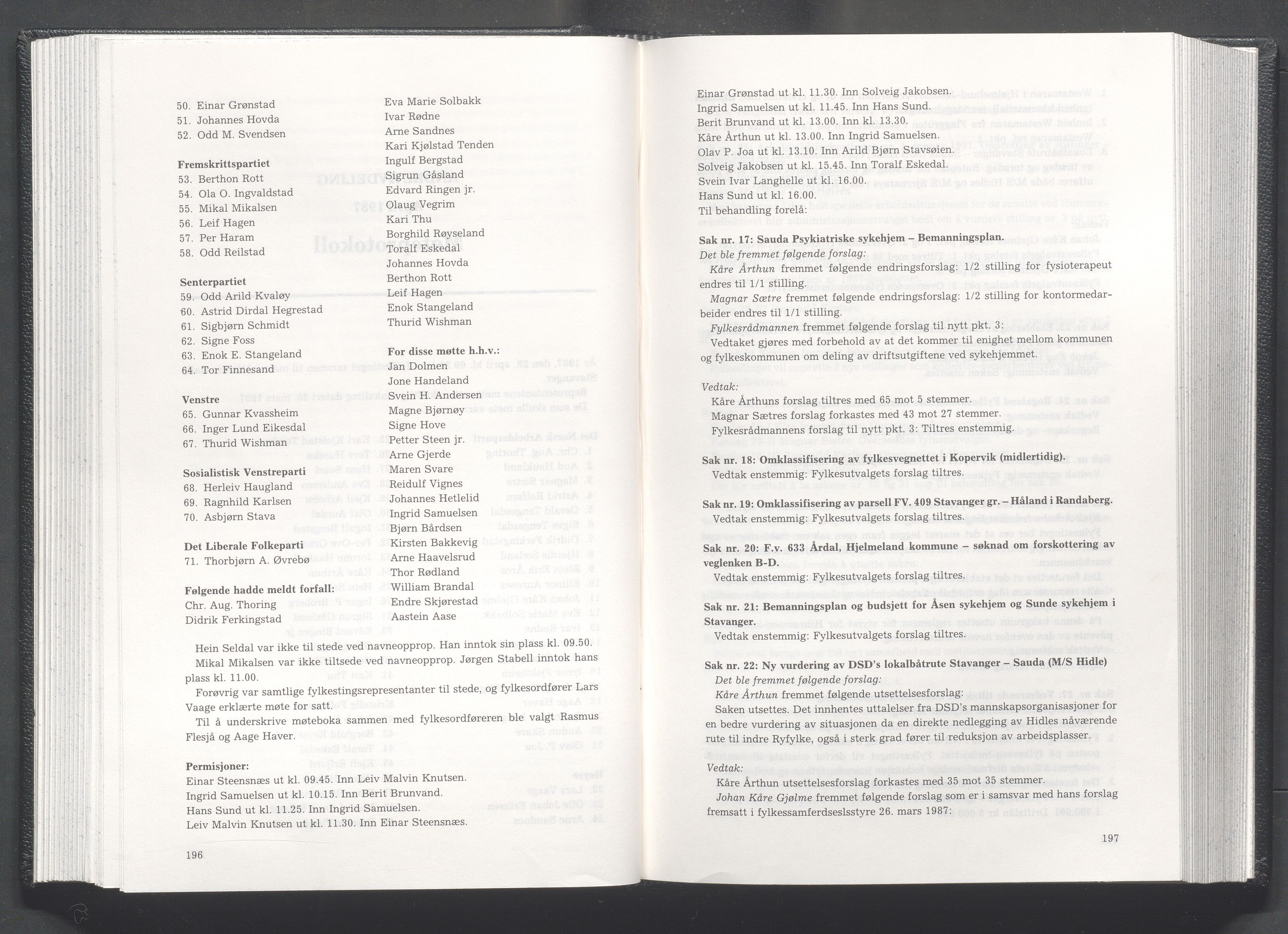 Rogaland fylkeskommune - Fylkesrådmannen , IKAR/A-900/A/Aa/Aaa/L0107: Møtebok , 1987, p. 196-197