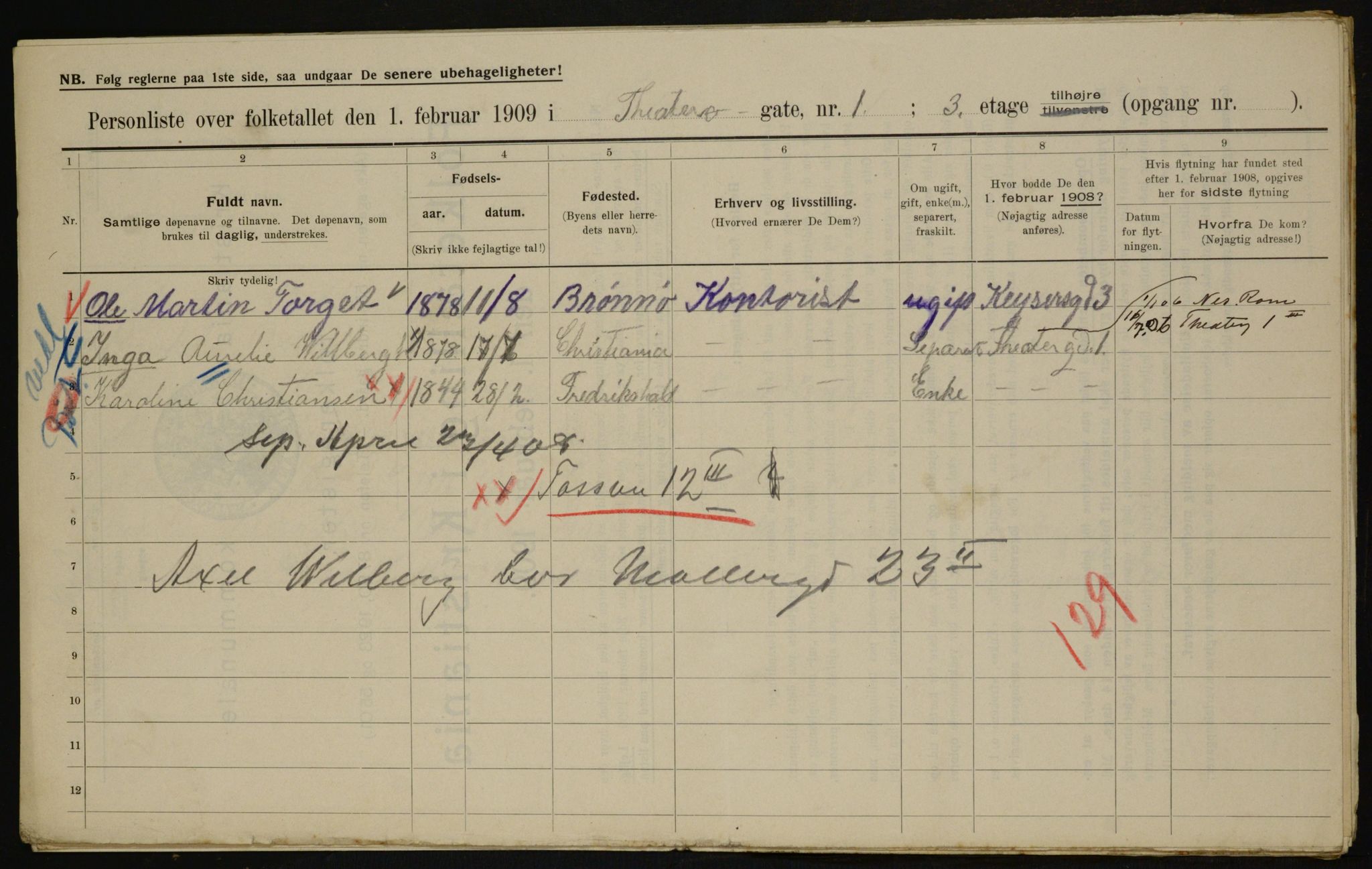 OBA, Municipal Census 1909 for Kristiania, 1909, p. 96964