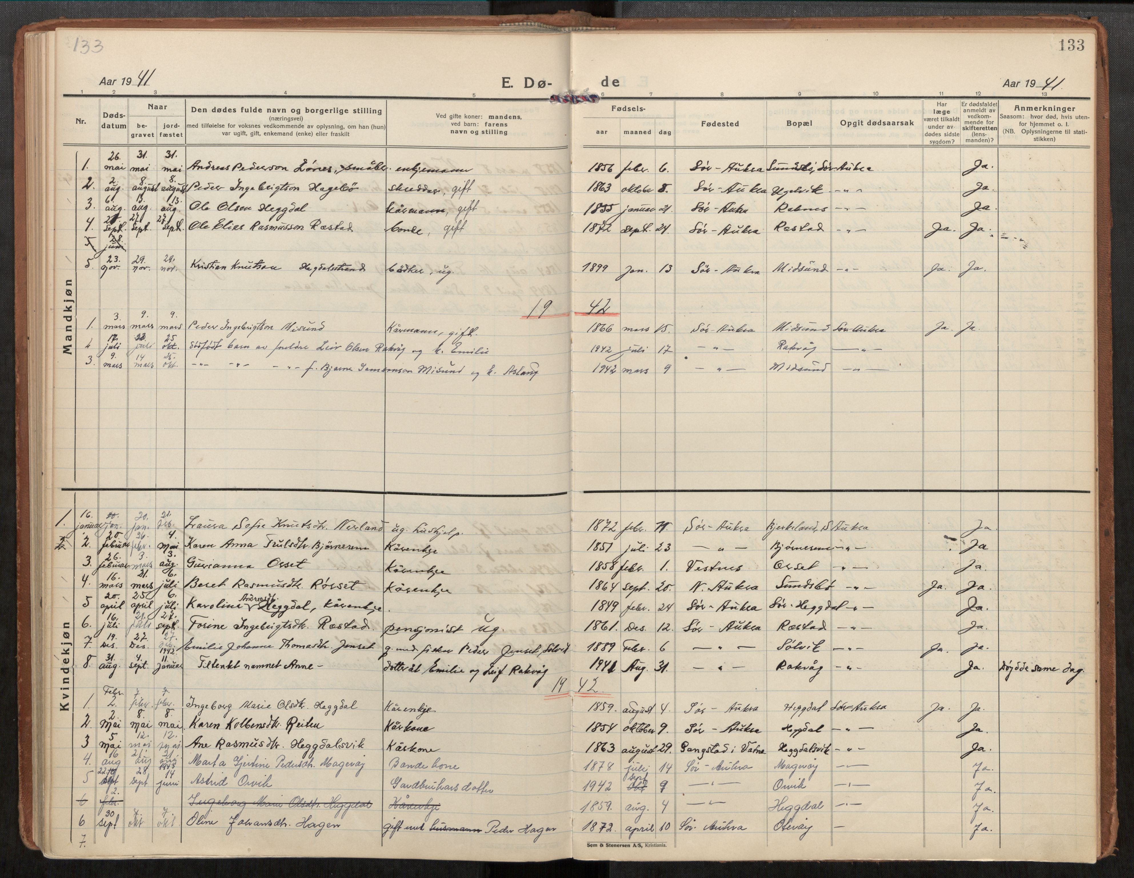 Ministerialprotokoller, klokkerbøker og fødselsregistre - Møre og Romsdal, SAT/A-1454/563/L0741: Parish register (official) no. 563A03, 1924-1945, p. 133