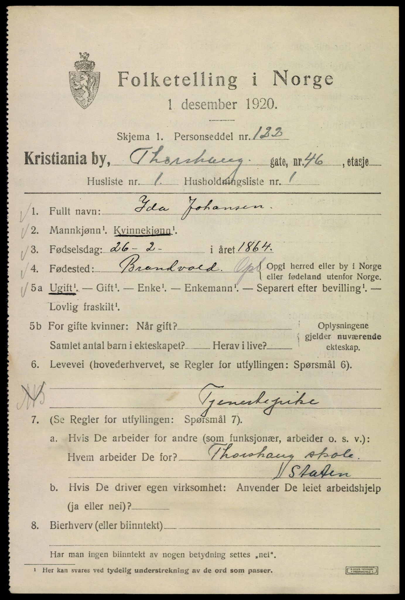 SAO, 1920 census for Kristiania, 1920, p. 593331