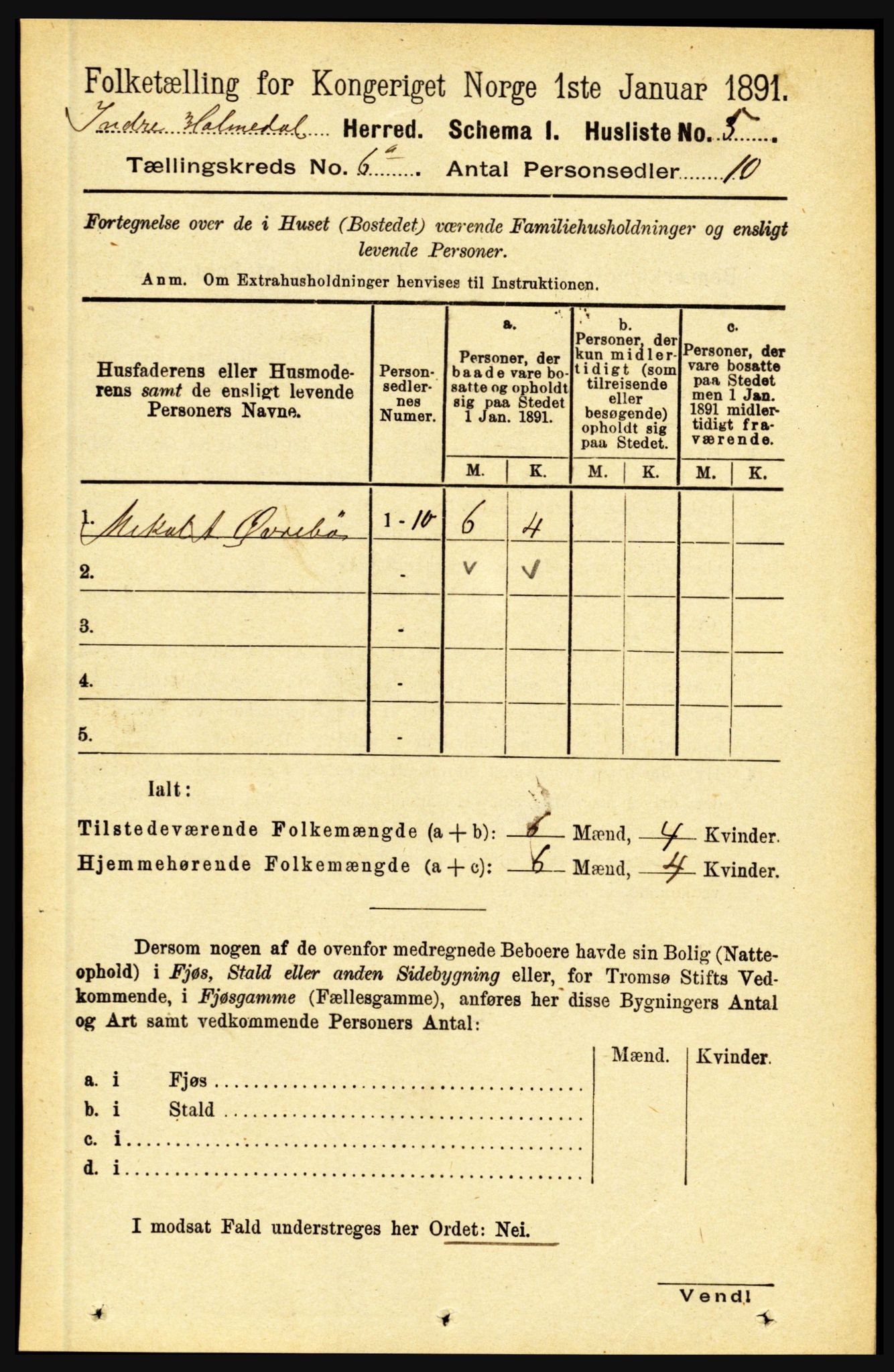 RA, 1891 census for 1430 Indre Holmedal, 1891, p. 2398