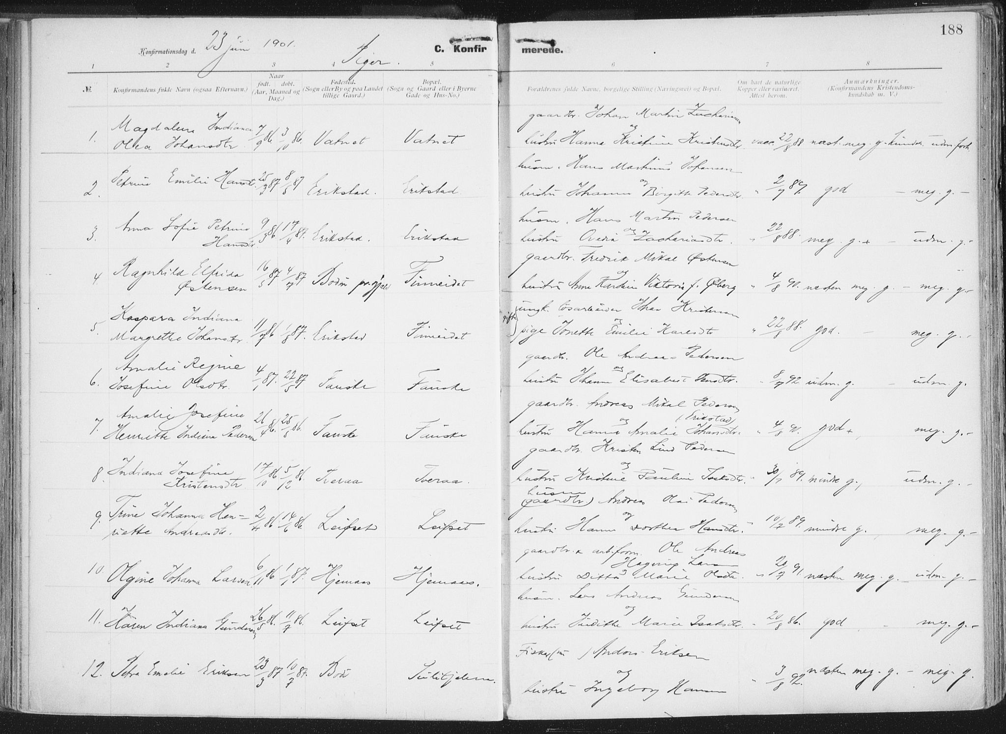 Ministerialprotokoller, klokkerbøker og fødselsregistre - Nordland, AV/SAT-A-1459/849/L0696: Parish register (official) no. 849A08, 1898-1910, p. 188