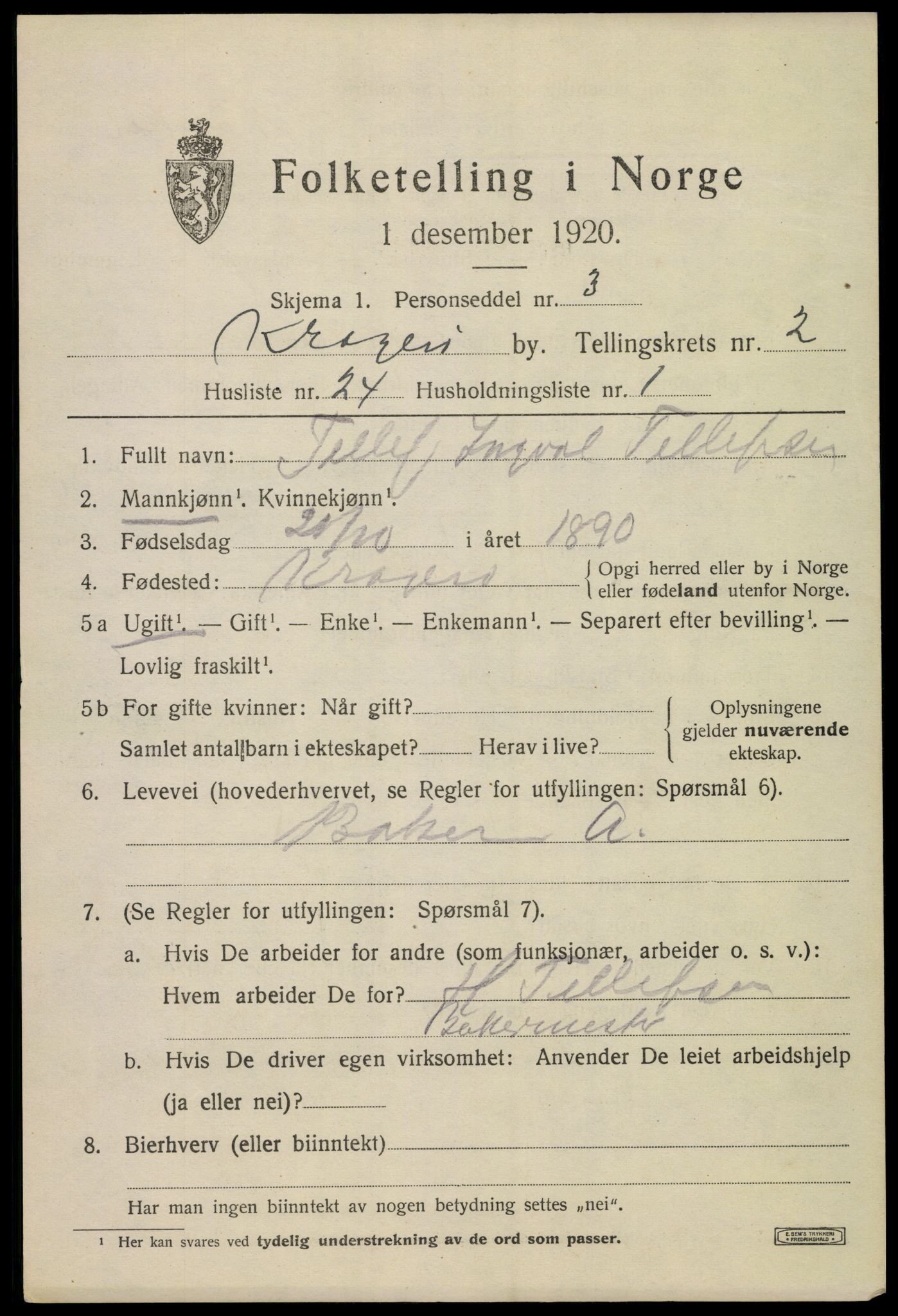 SAKO, 1920 census for Kragerø, 1920, p. 5631