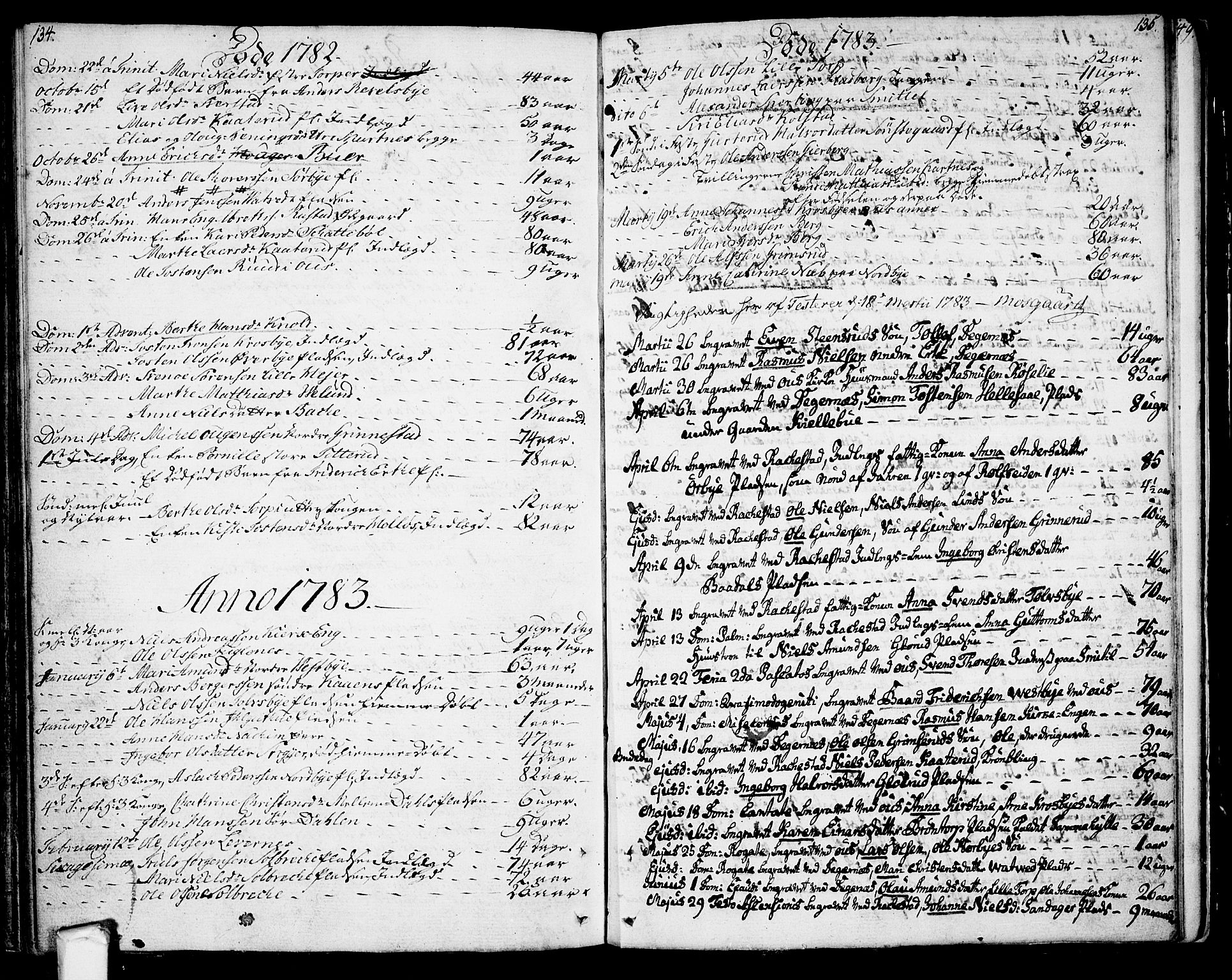 Rakkestad prestekontor Kirkebøker, AV/SAO-A-2008/F/Fa/L0004: Parish register (official) no. I 4, 1777-1783, p. 134-135