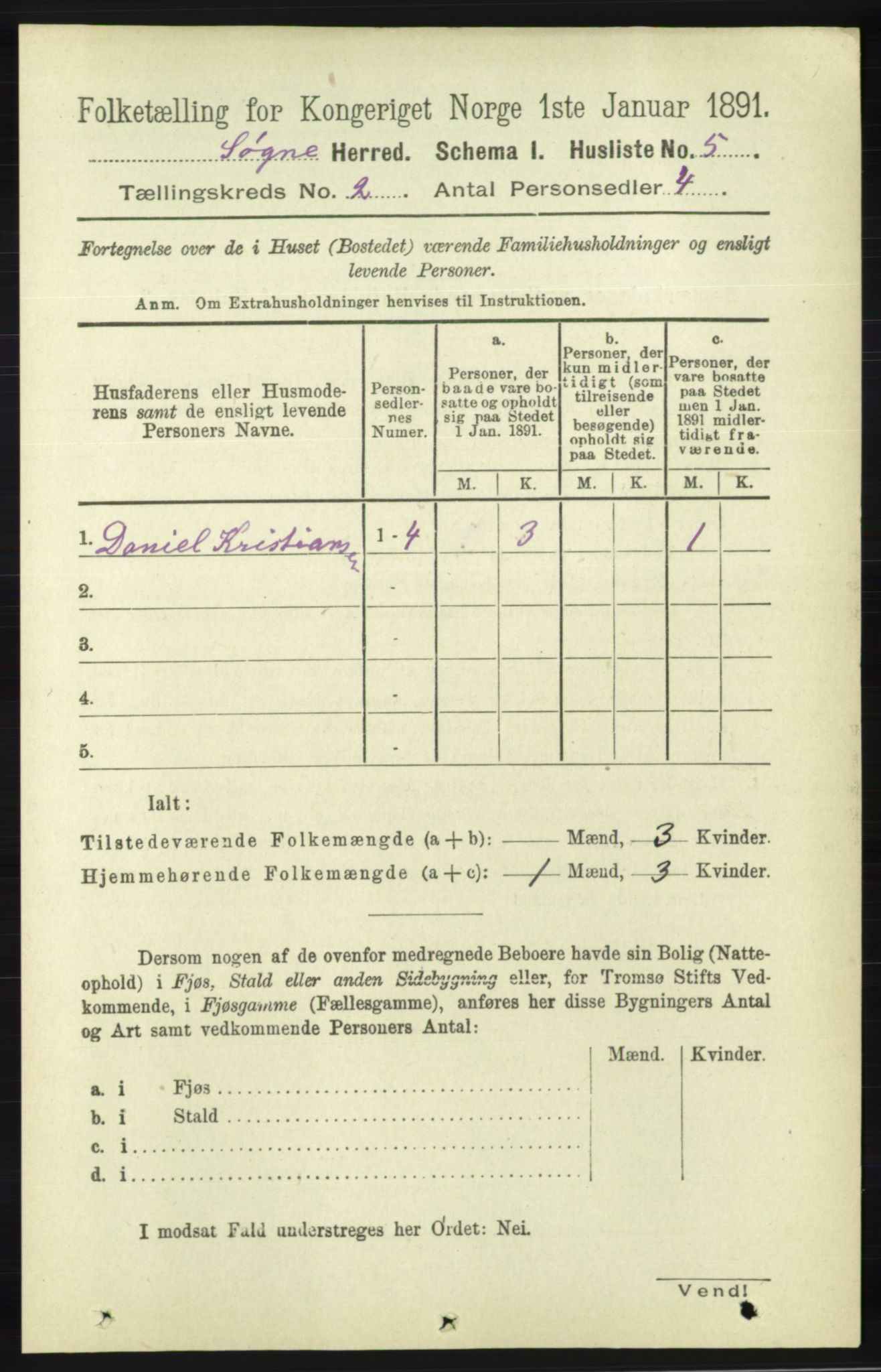 RA, 1891 census for 1018 Søgne, 1891, p. 139