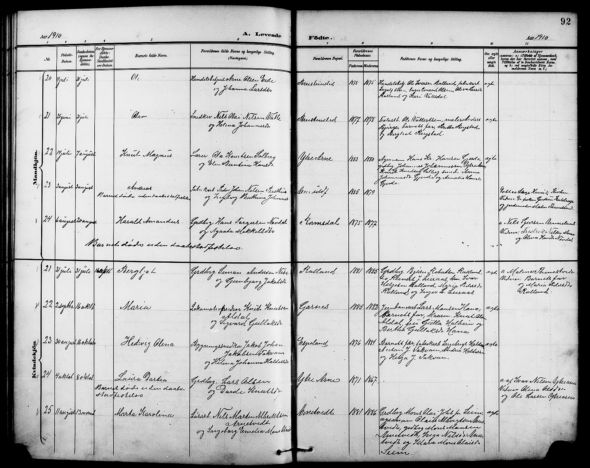 Arna sokneprestembete, AV/SAB-A-74001/H/Ha/Hab: Parish register (copy) no. A 4, 1898-1910, p. 92