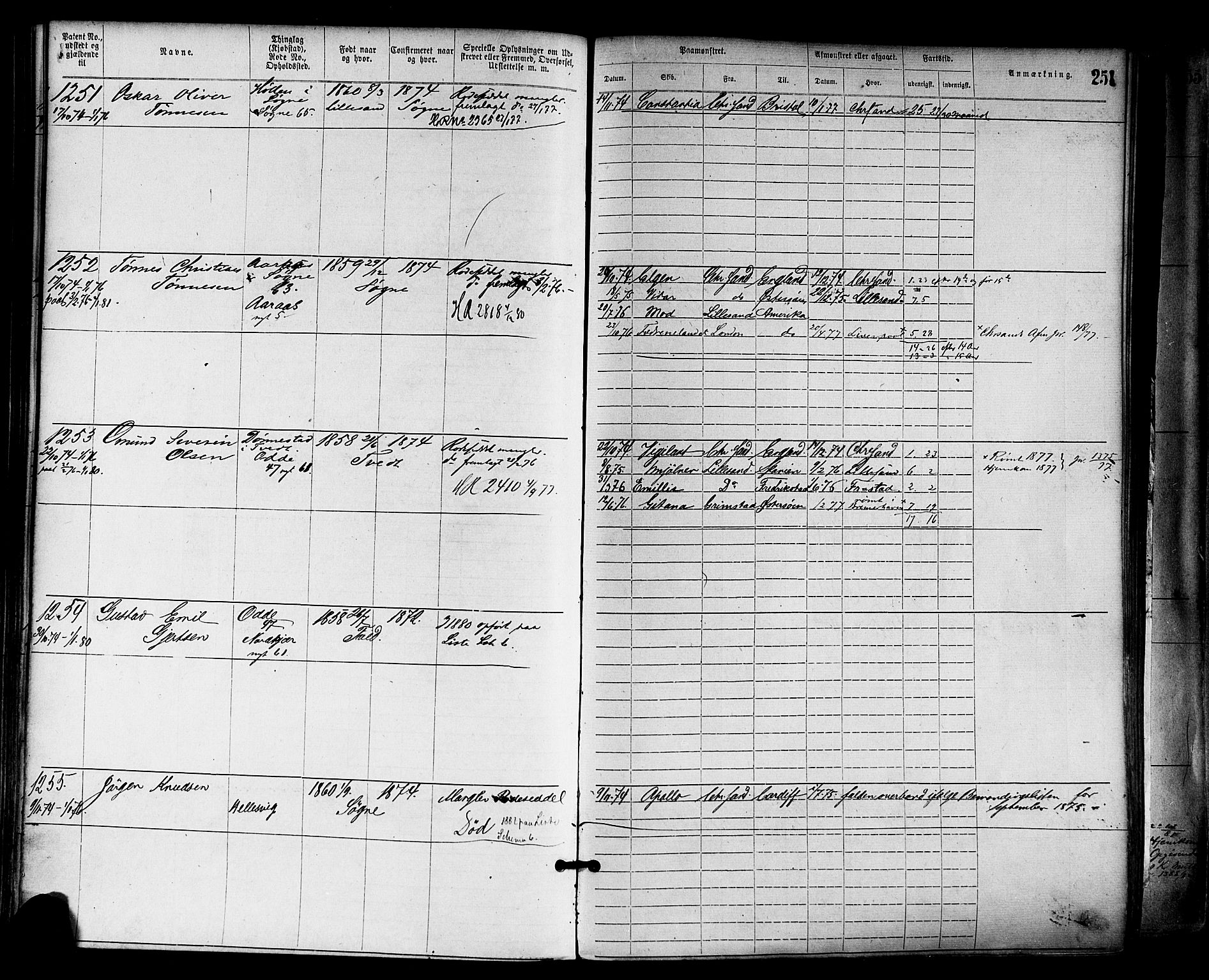 Kristiansand mønstringskrets, SAK/2031-0015/F/Fa/L0005: Annotasjonsrulle nr 1-1920 med register, I-3, 1870-1880, p. 298
