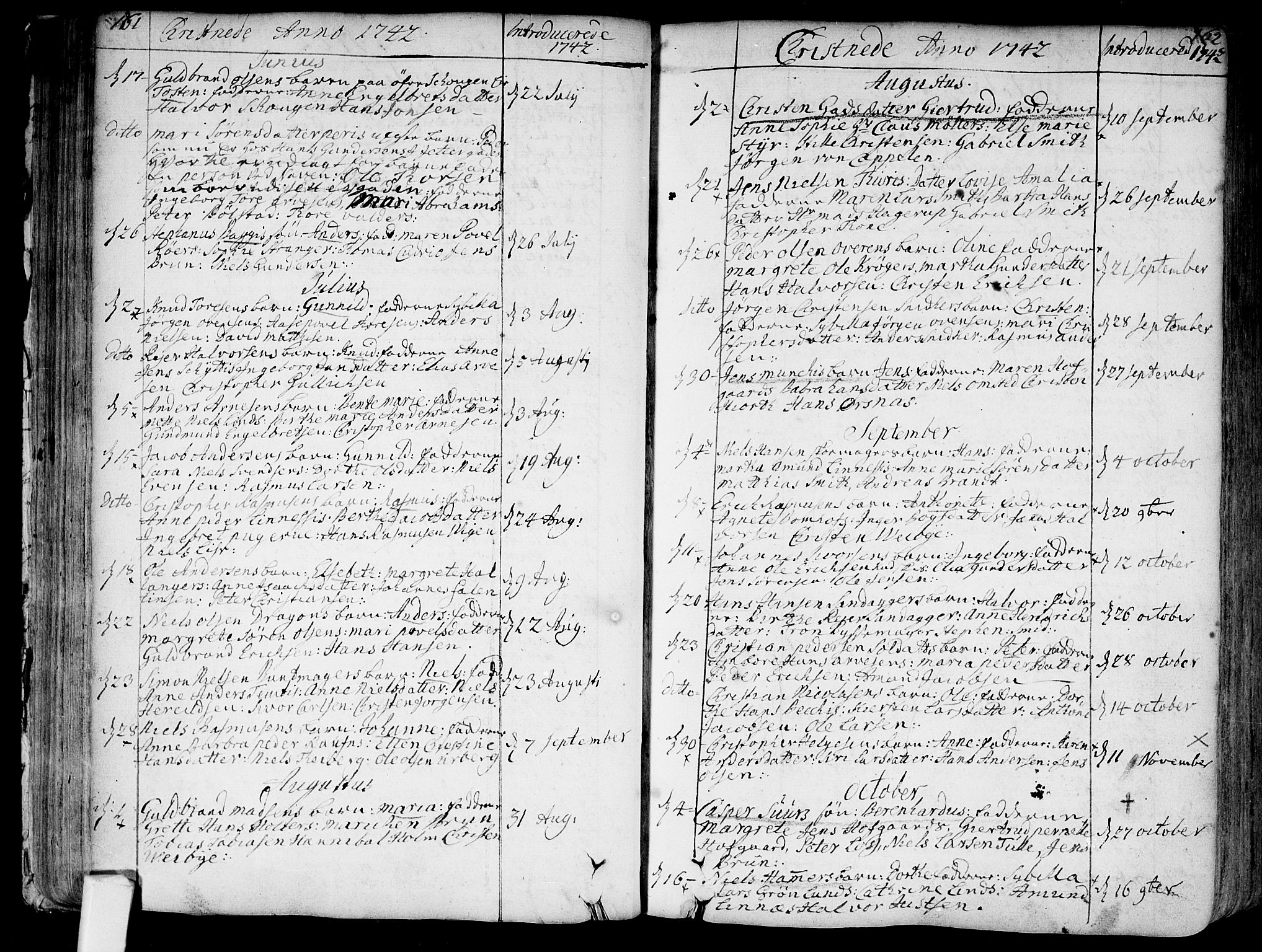 Bragernes kirkebøker, SAKO/A-6/F/Fa/L0004: Parish register (official) no. I 4, 1734-1759, p. 161-162