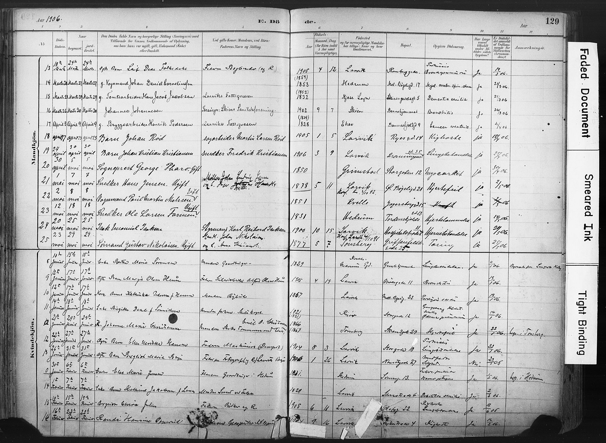 Larvik kirkebøker, SAKO/A-352/F/Fa/L0010: Parish register (official) no. I 10, 1884-1910, p. 129