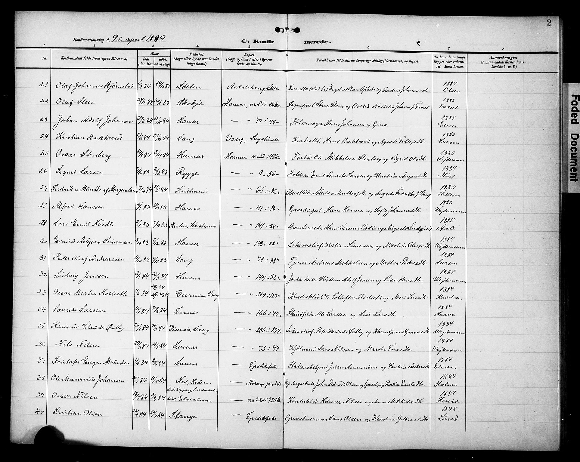 Hamar prestekontor, AV/SAH-DOMPH-002/H/Ha/Hab/L0002: Parish register (copy) no. 2, 1899-1929, p. 2