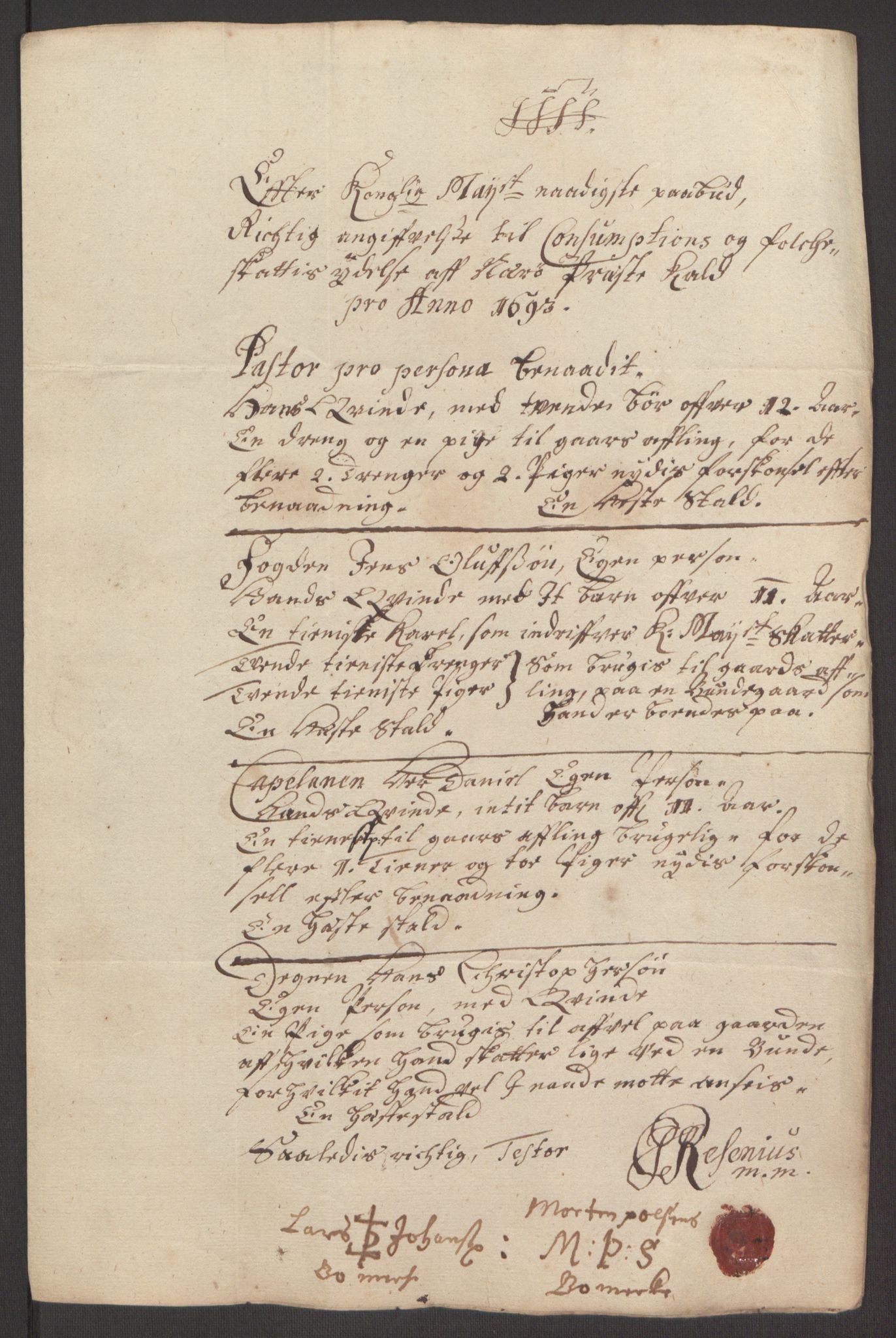 Rentekammeret inntil 1814, Reviderte regnskaper, Fogderegnskap, RA/EA-4092/R64/L4424: Fogderegnskap Namdal, 1692-1695, p. 276