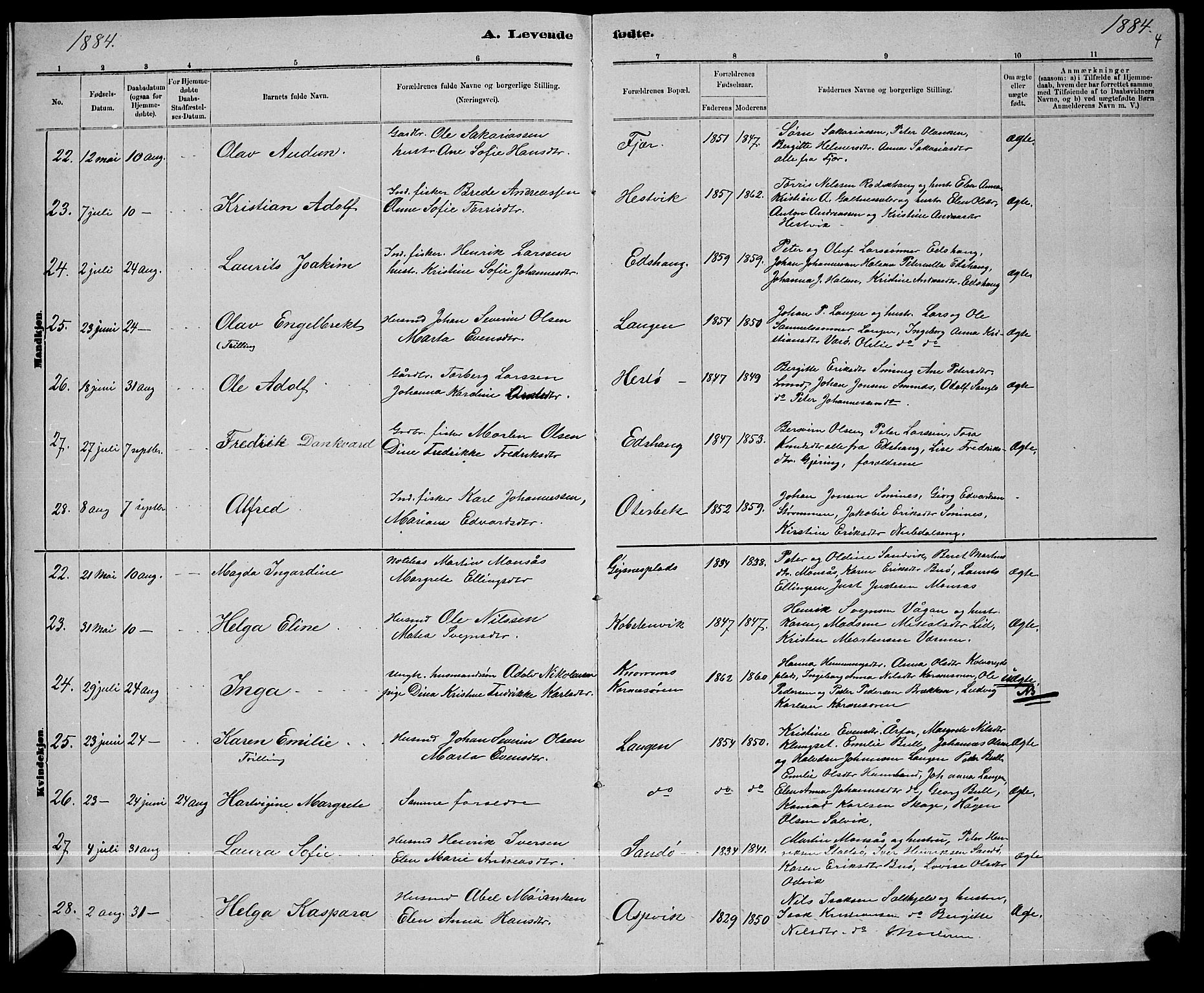 Ministerialprotokoller, klokkerbøker og fødselsregistre - Nord-Trøndelag, AV/SAT-A-1458/780/L0651: Parish register (copy) no. 780C03, 1884-1898, p. 4