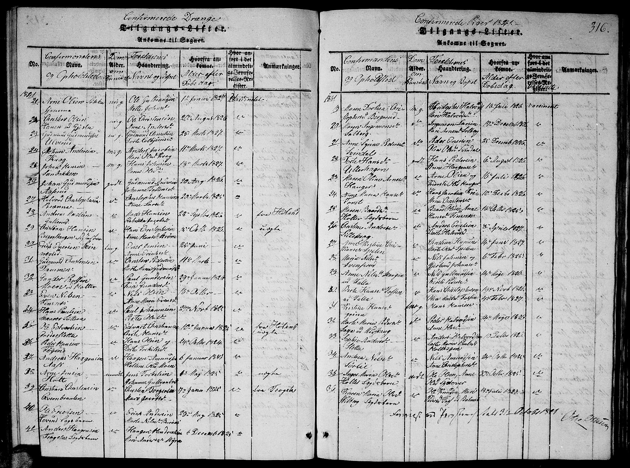 Fet prestekontor Kirkebøker, AV/SAO-A-10370a/G/Ga/L0001: Parish register (copy) no. I 1, 1815-1842, p. 316