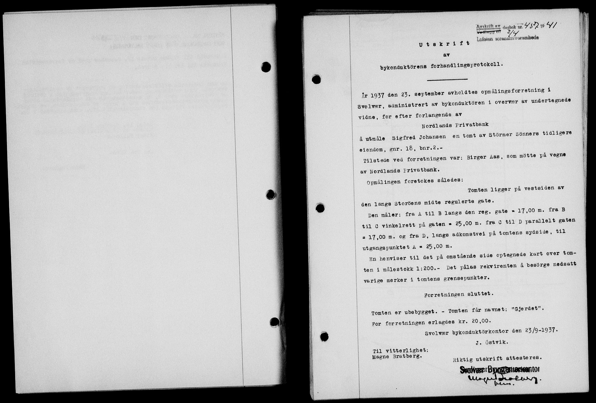 Lofoten sorenskriveri, SAT/A-0017/1/2/2C/L0008a: Mortgage book no. 8a, 1940-1941, Diary no: : 457/1941