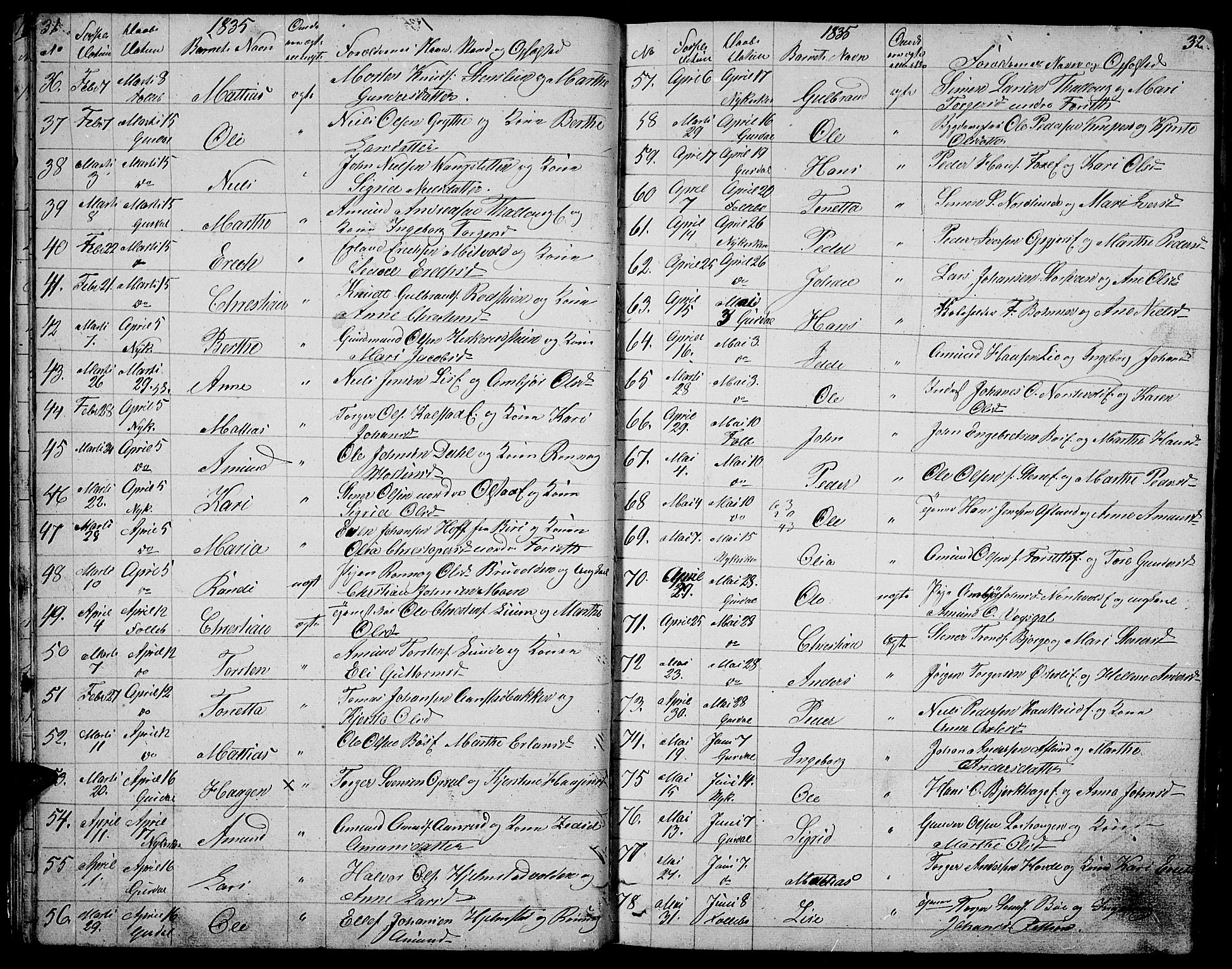 Gausdal prestekontor, SAH/PREST-090/H/Ha/Hab/L0003: Parish register (copy) no. 3, 1829-1864, p. 31-32