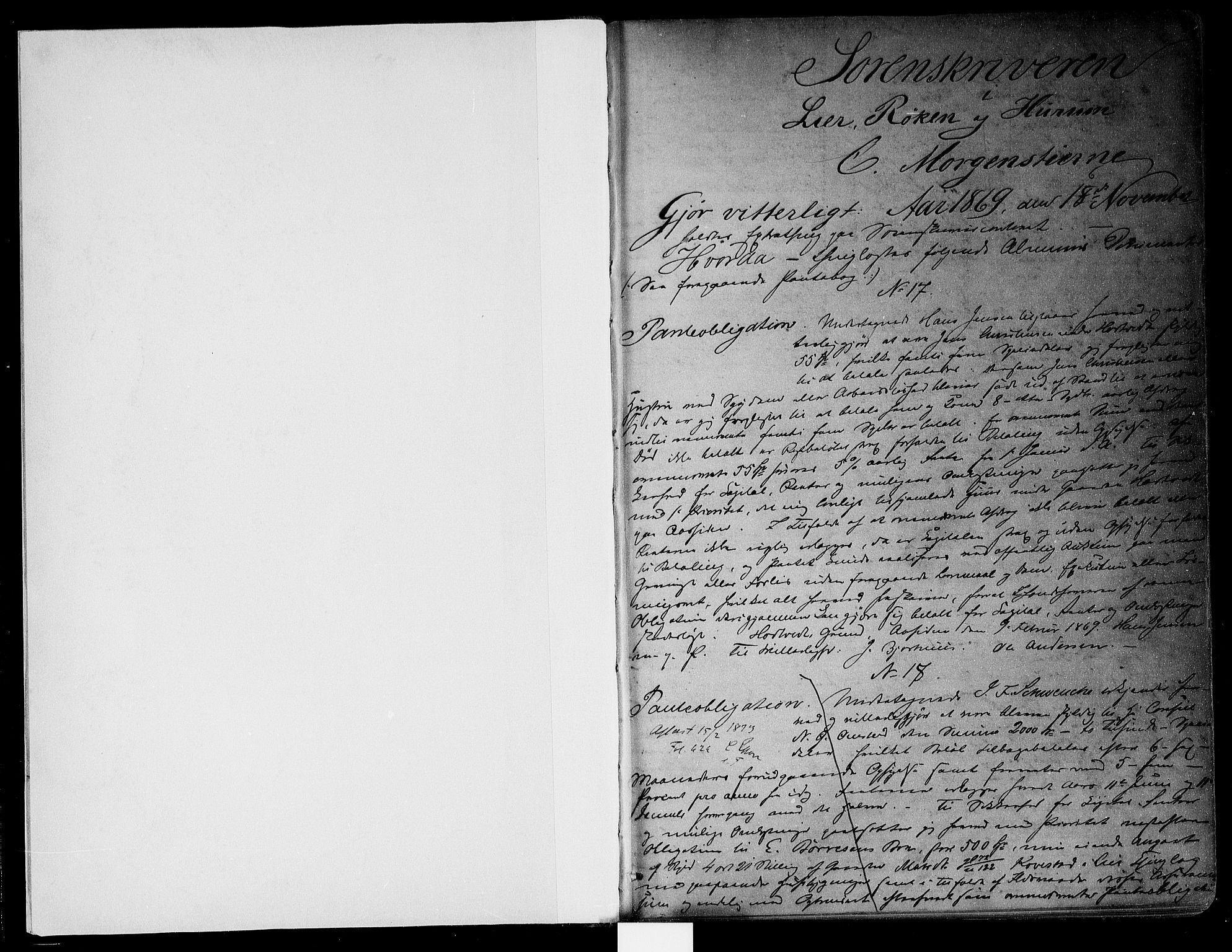 Lier, Røyken og Hurum sorenskriveri, SAKO/A-89/G/Ga/Gab/L0008: Mortgage book no. 8, 1869-1877, p. 1