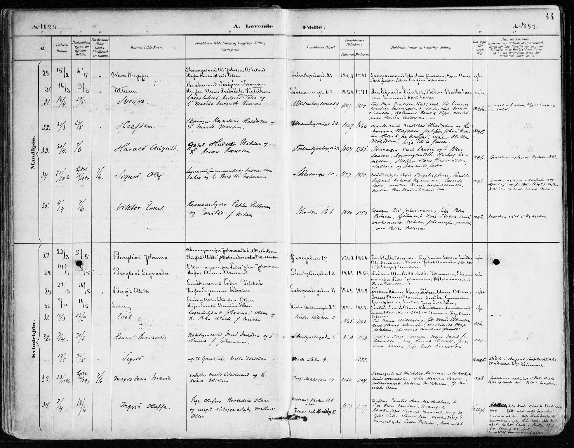 Mariakirken Sokneprestembete, AV/SAB-A-76901/H/Haa/L0008: Parish register (official) no. A 8, 1893-1942, p. 44