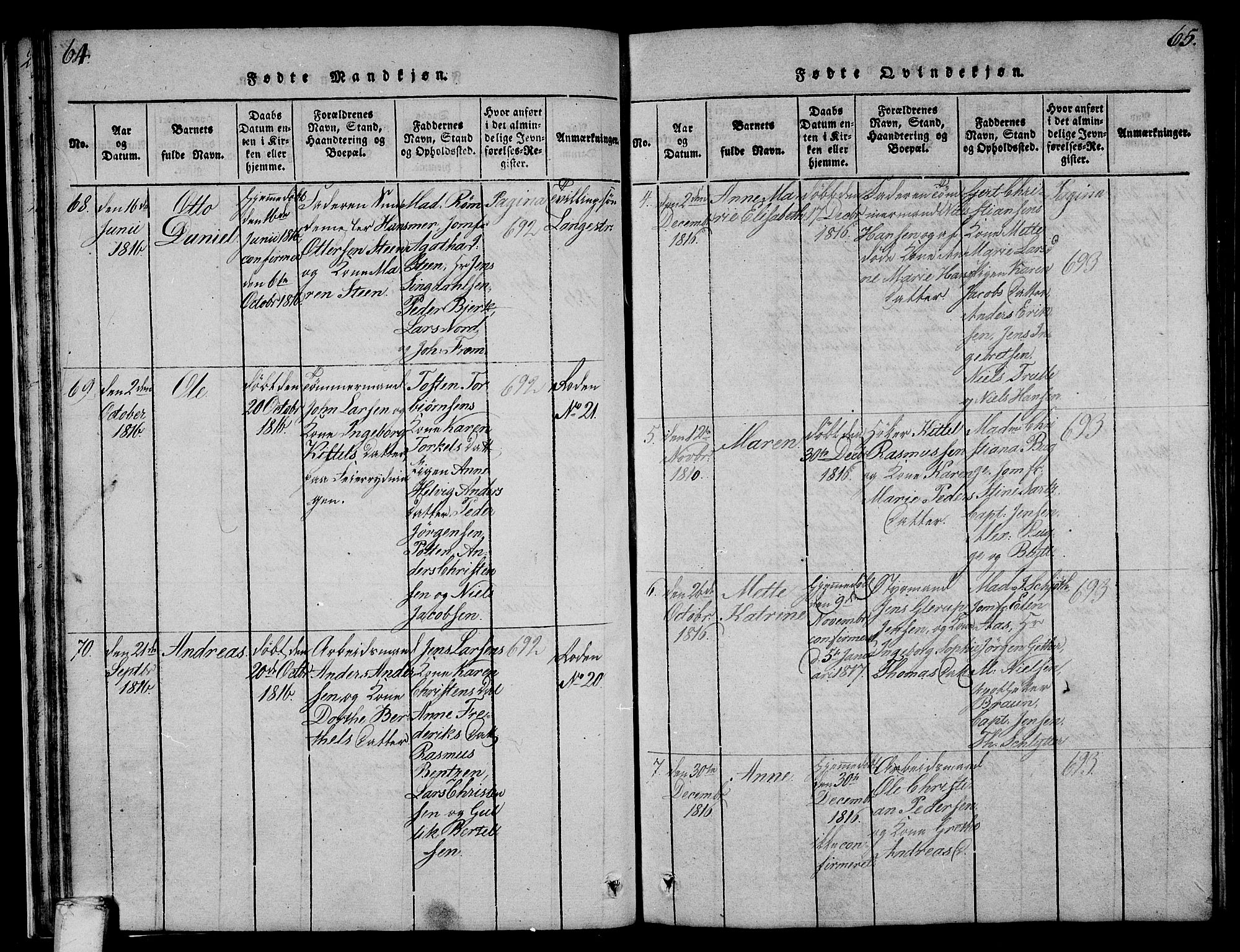 Larvik kirkebøker, AV/SAKO-A-352/F/Fa/L0001: Parish register (official) no. I 1, 1814-1825, p. 64-65