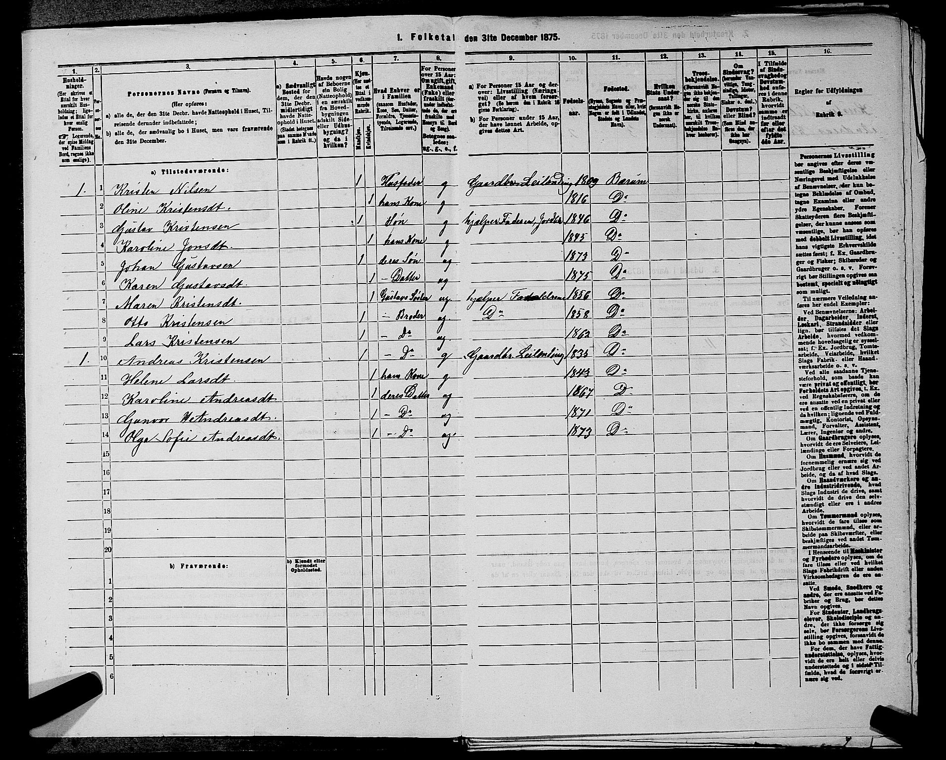 RA, 1875 census for 0220P Asker, 1875, p. 2629