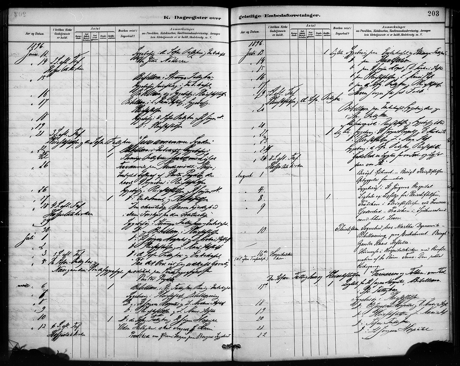 St. Jørgens hospital og Årstad sokneprestembete, AV/SAB-A-99934: Parish register (official) no. A 13, 1886-1906, p. 203