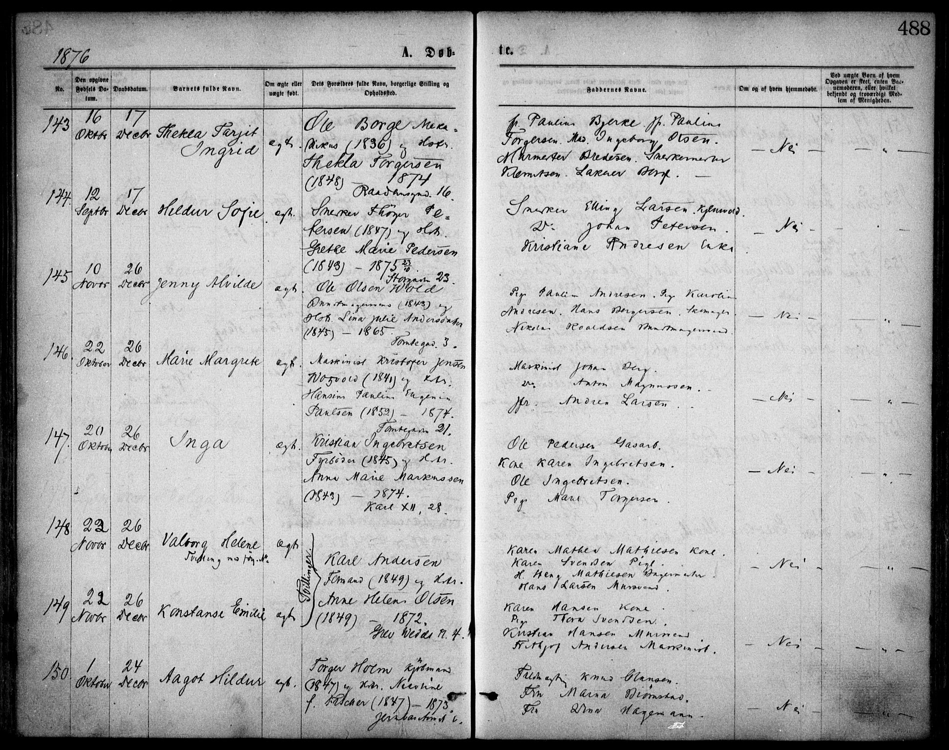 Oslo domkirke Kirkebøker, AV/SAO-A-10752/F/Fa/L0017: Parish register (official) no. 17, 1869-1878, p. 488
