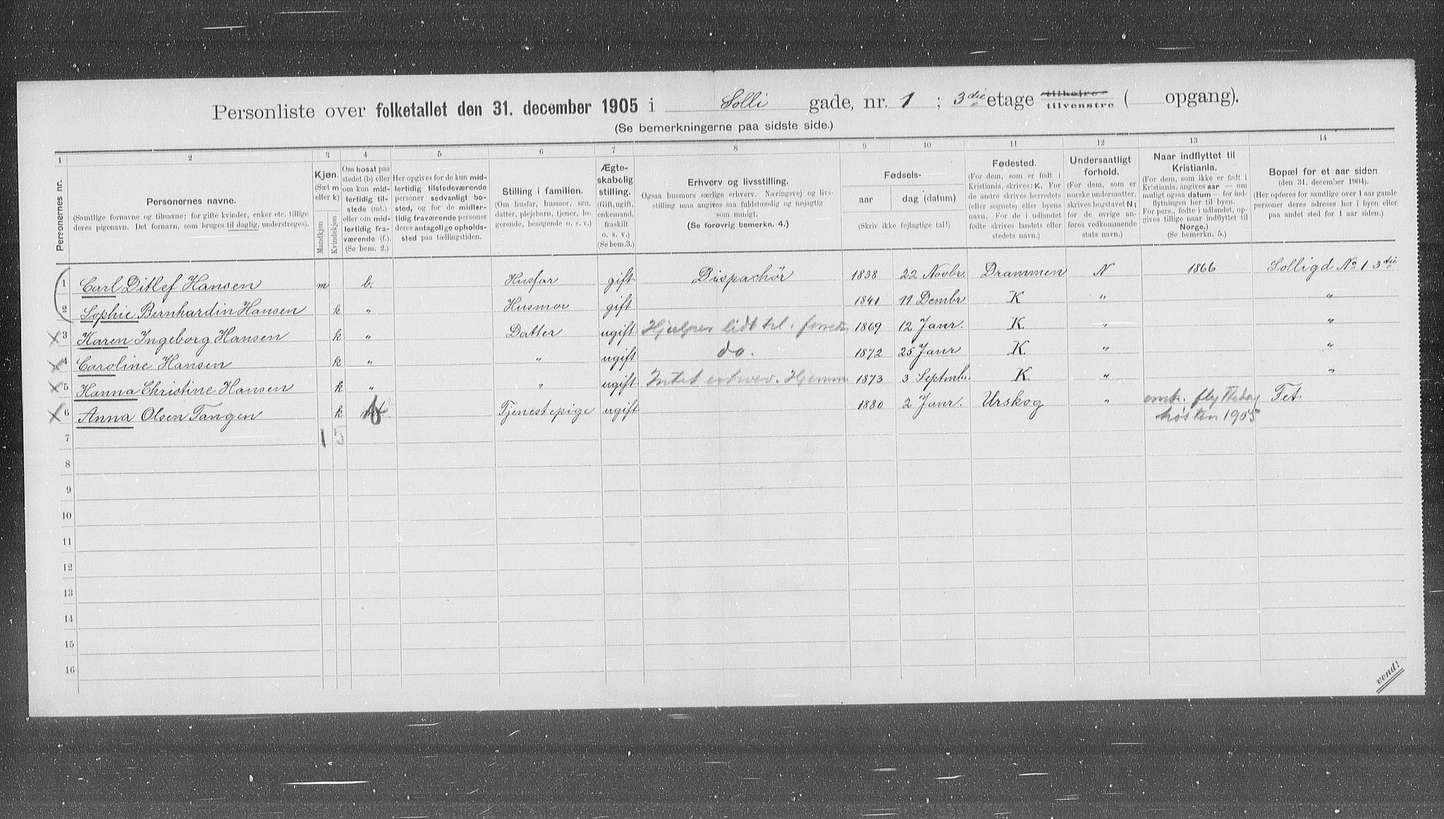 OBA, Municipal Census 1905 for Kristiania, 1905, p. 51698