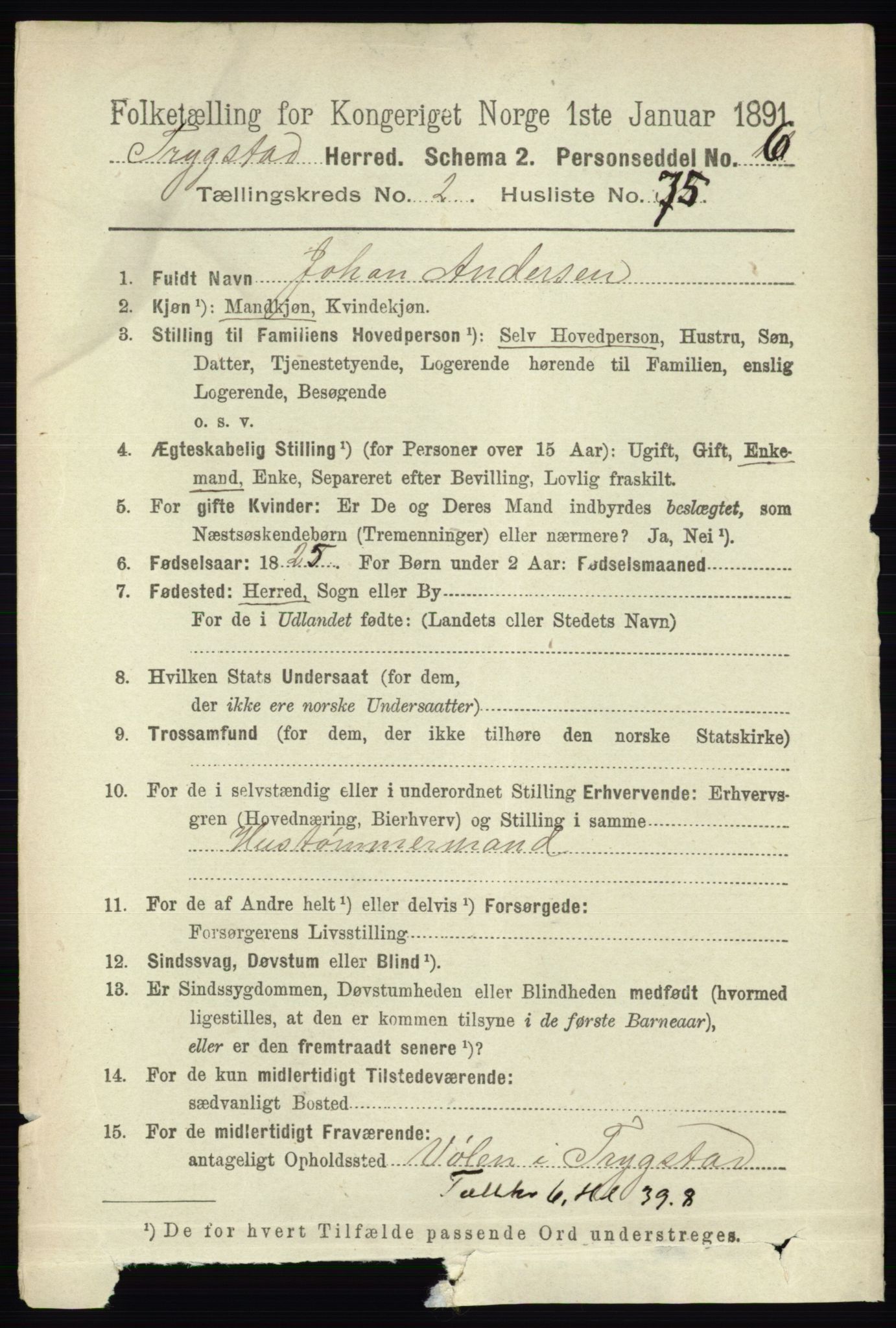 RA, 1891 Census for 0122 Trøgstad, 1891, p. 1041