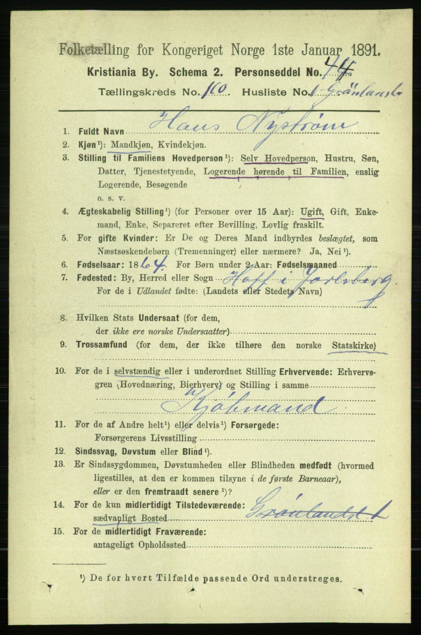 RA, 1891 census for 0301 Kristiania, 1891, p. 90746