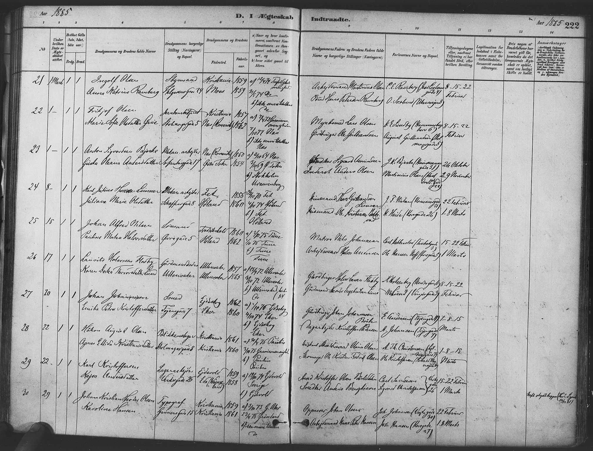 Paulus prestekontor Kirkebøker, AV/SAO-A-10871/F/Fa/L0004: Parish register (official) no. 4, 1879-1891, p. 222