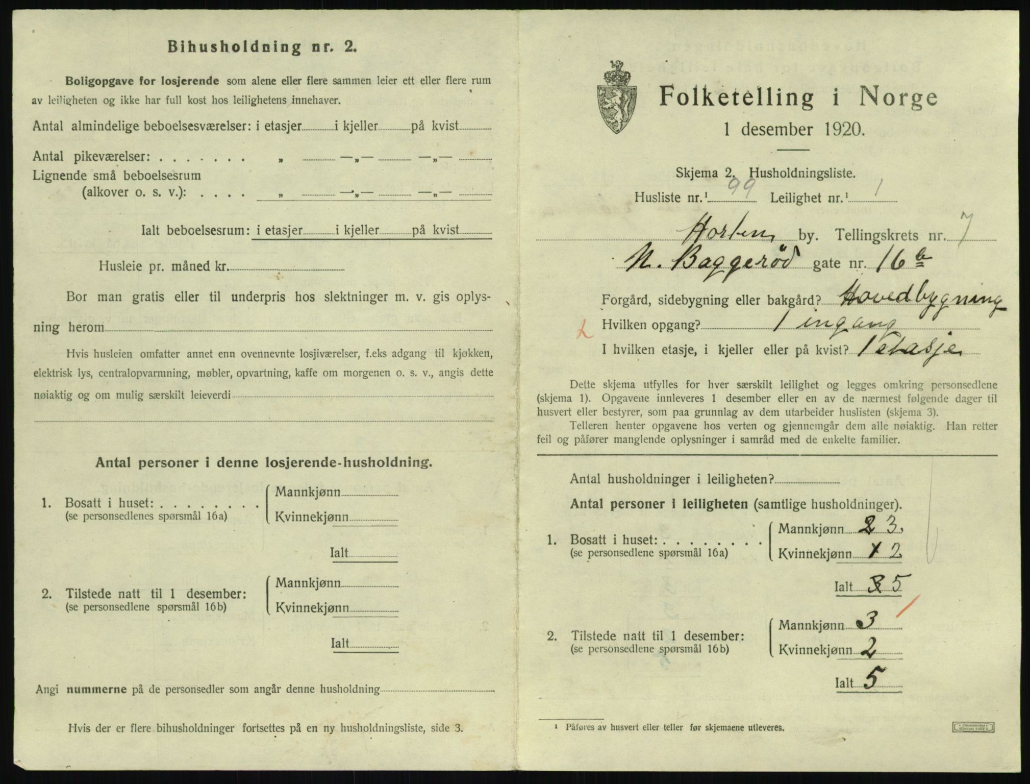 SAKO, 1920 census for Horten, 1920, p. 7565