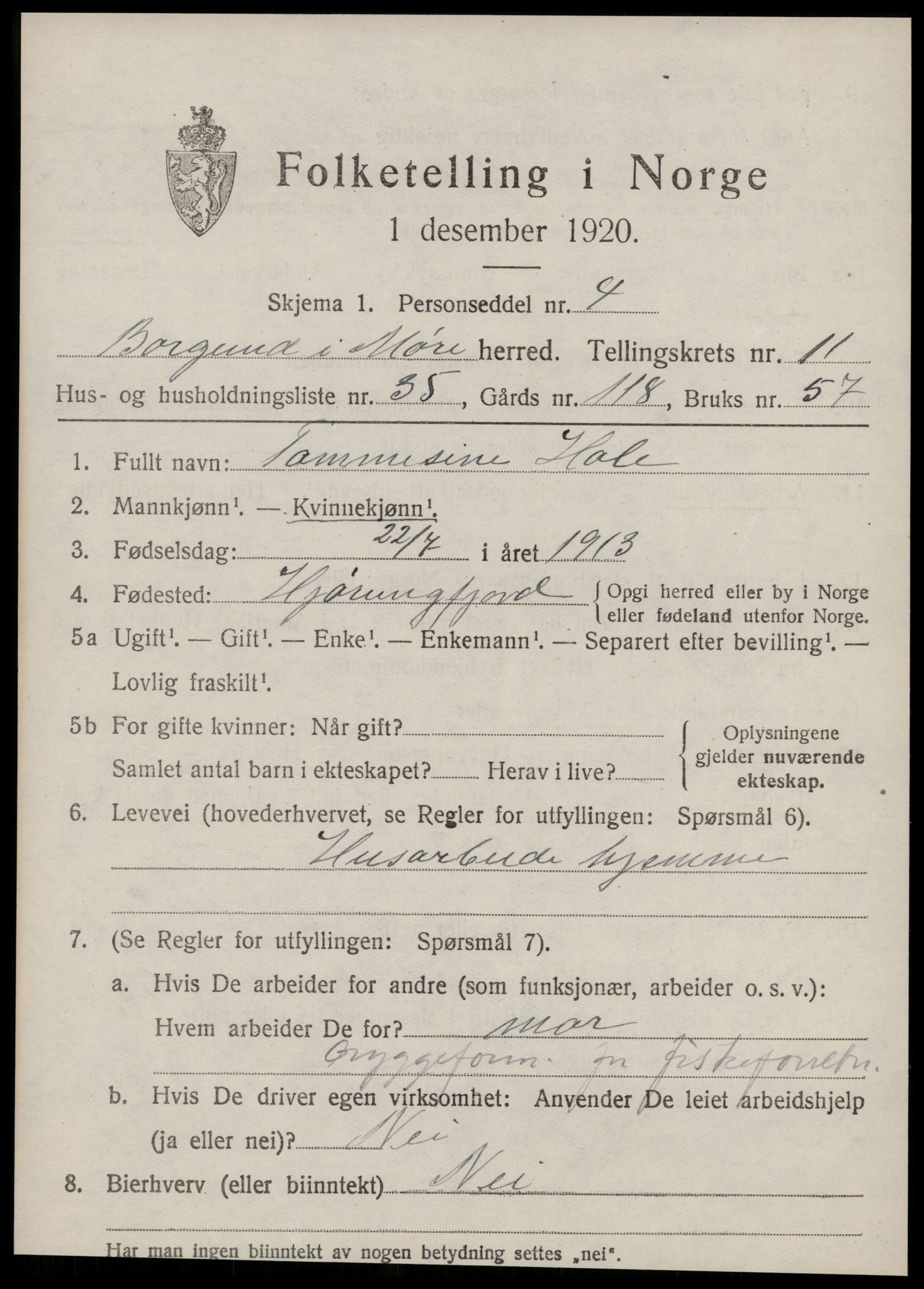 SAT, 1920 census for Borgund, 1920, p. 10322