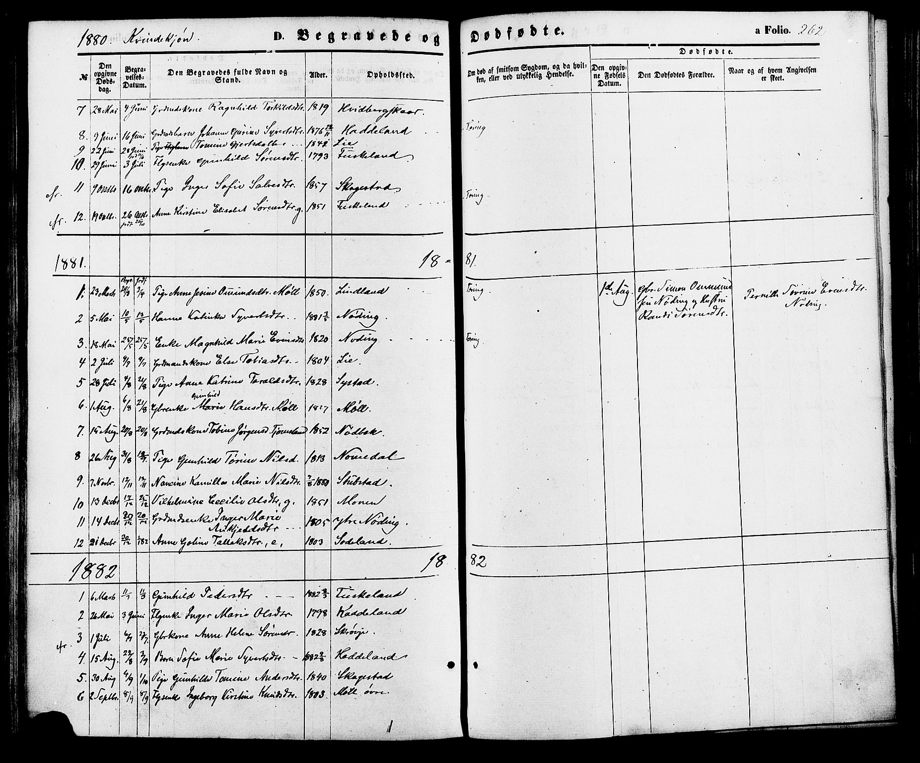 Holum sokneprestkontor, AV/SAK-1111-0022/F/Fa/Faa/L0006: Parish register (official) no. A 6, 1865-1883, p. 262