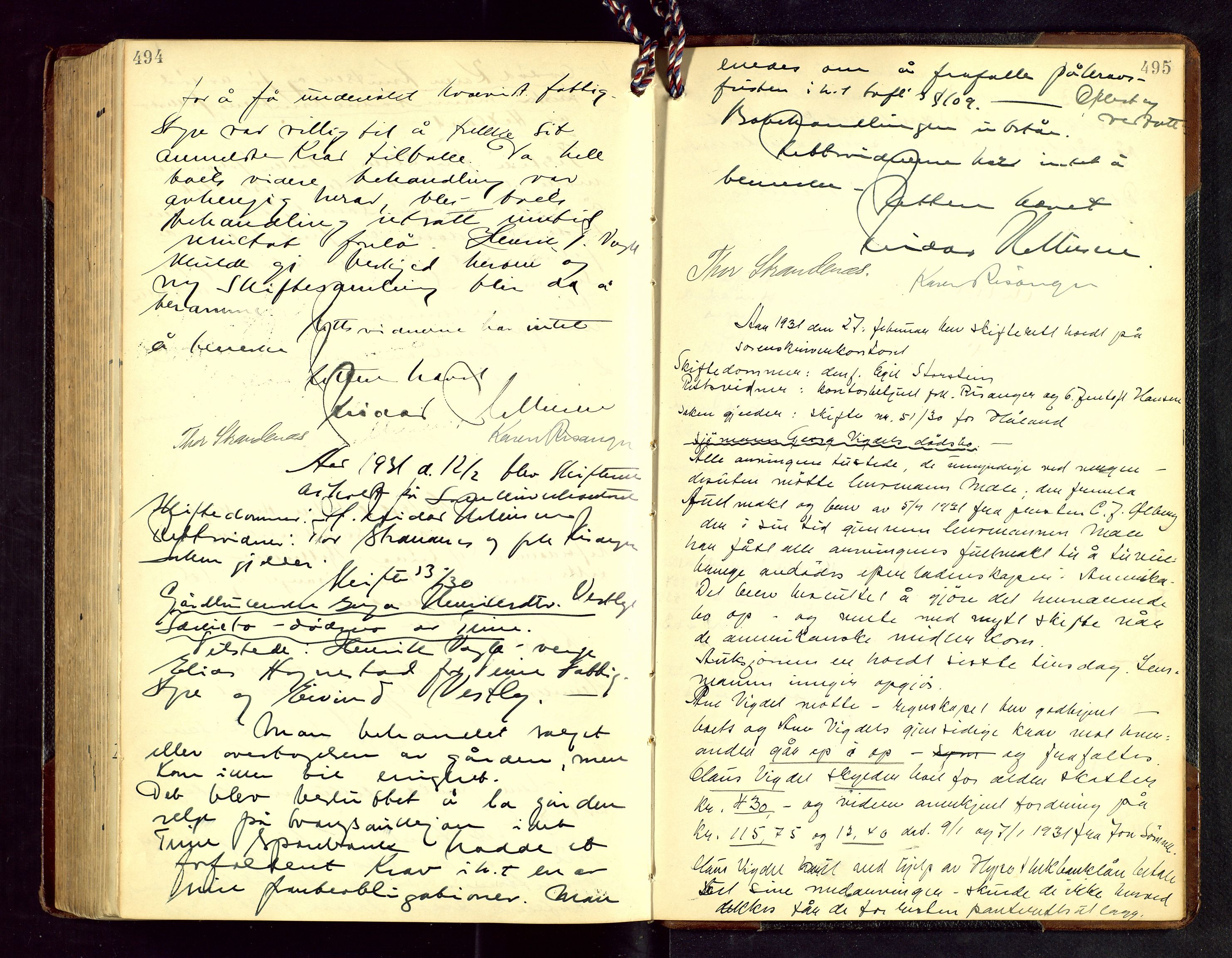 Jæren sorenskriveri, AV/SAST-A-100310/01/5/53/53BA/L0005: SKIFTEFORHANDLINGSPROTOKOLL, 1925-1931, p. 494-495