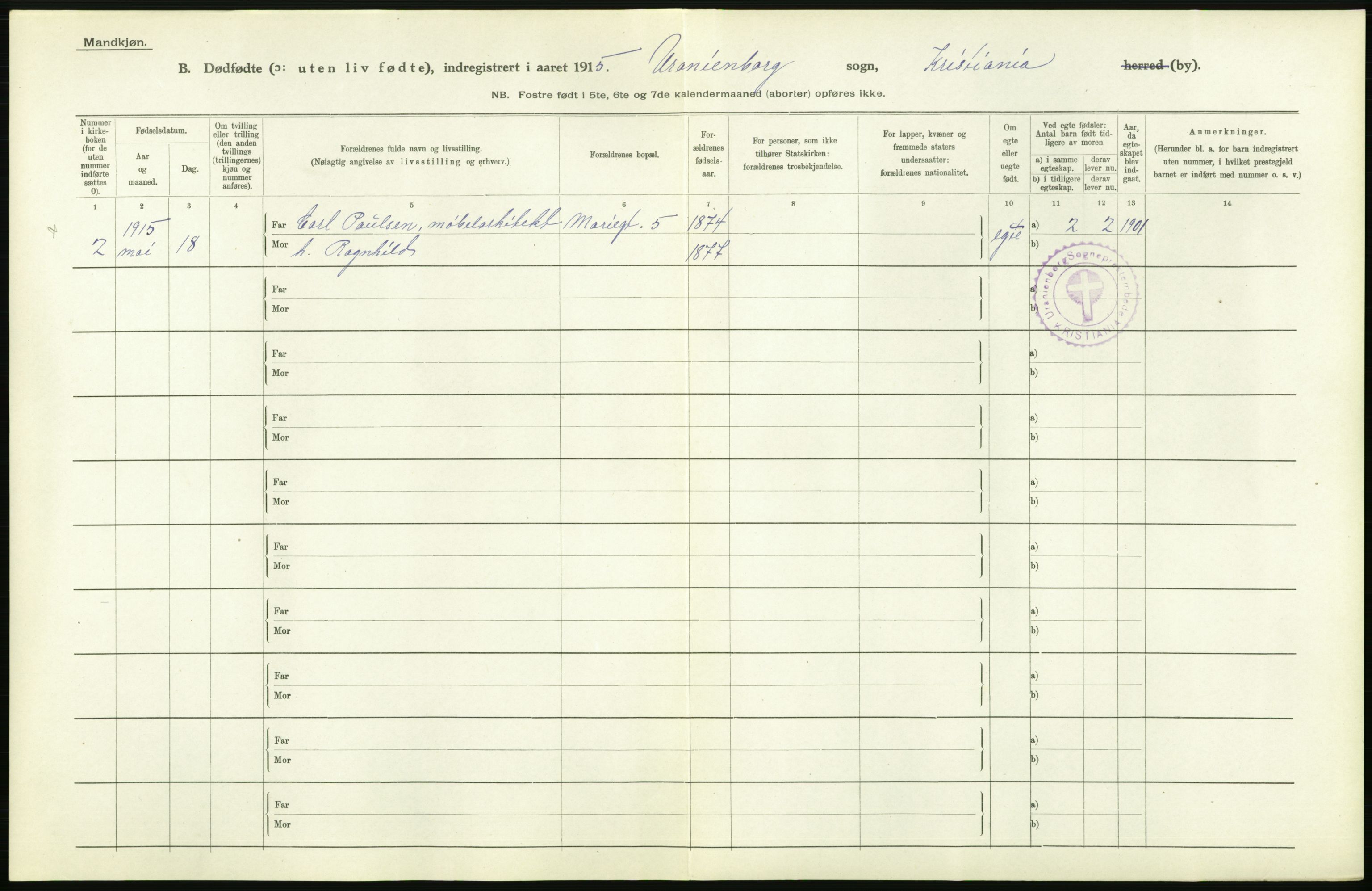 Statistisk sentralbyrå, Sosiodemografiske emner, Befolkning, RA/S-2228/D/Df/Dfb/Dfbe/L0010: Kristiania: Døde, dødfødte., 1915, p. 402