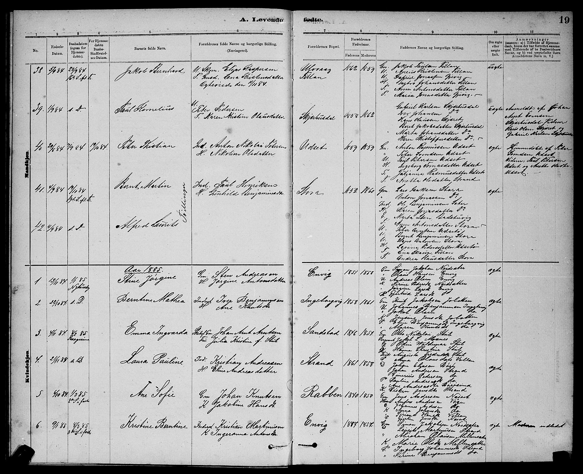 Ministerialprotokoller, klokkerbøker og fødselsregistre - Sør-Trøndelag, SAT/A-1456/637/L0562: Parish register (copy) no. 637C03, 1883-1898, p. 19