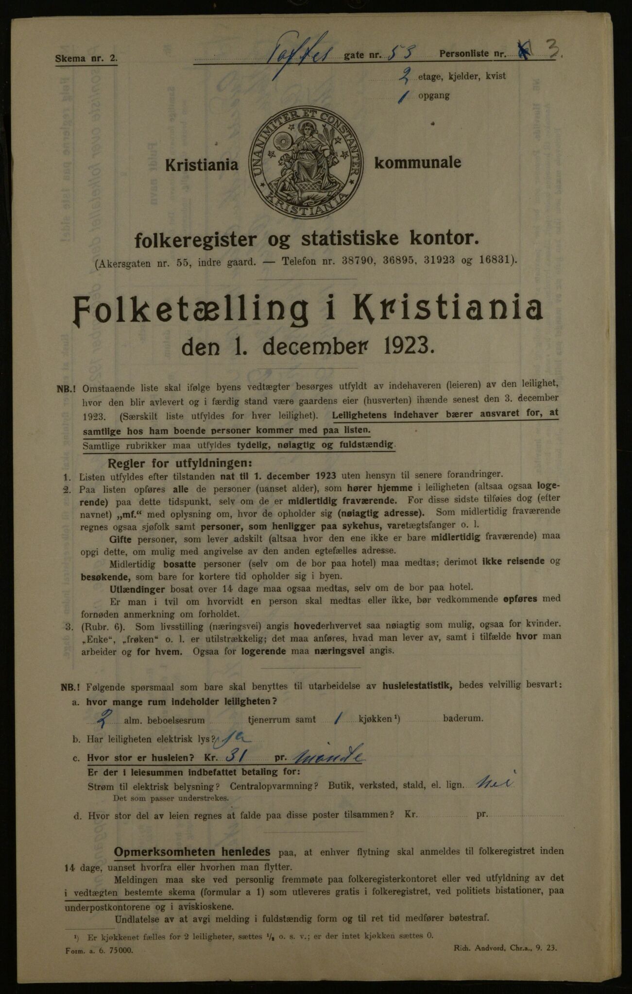 OBA, Municipal Census 1923 for Kristiania, 1923, p. 124531