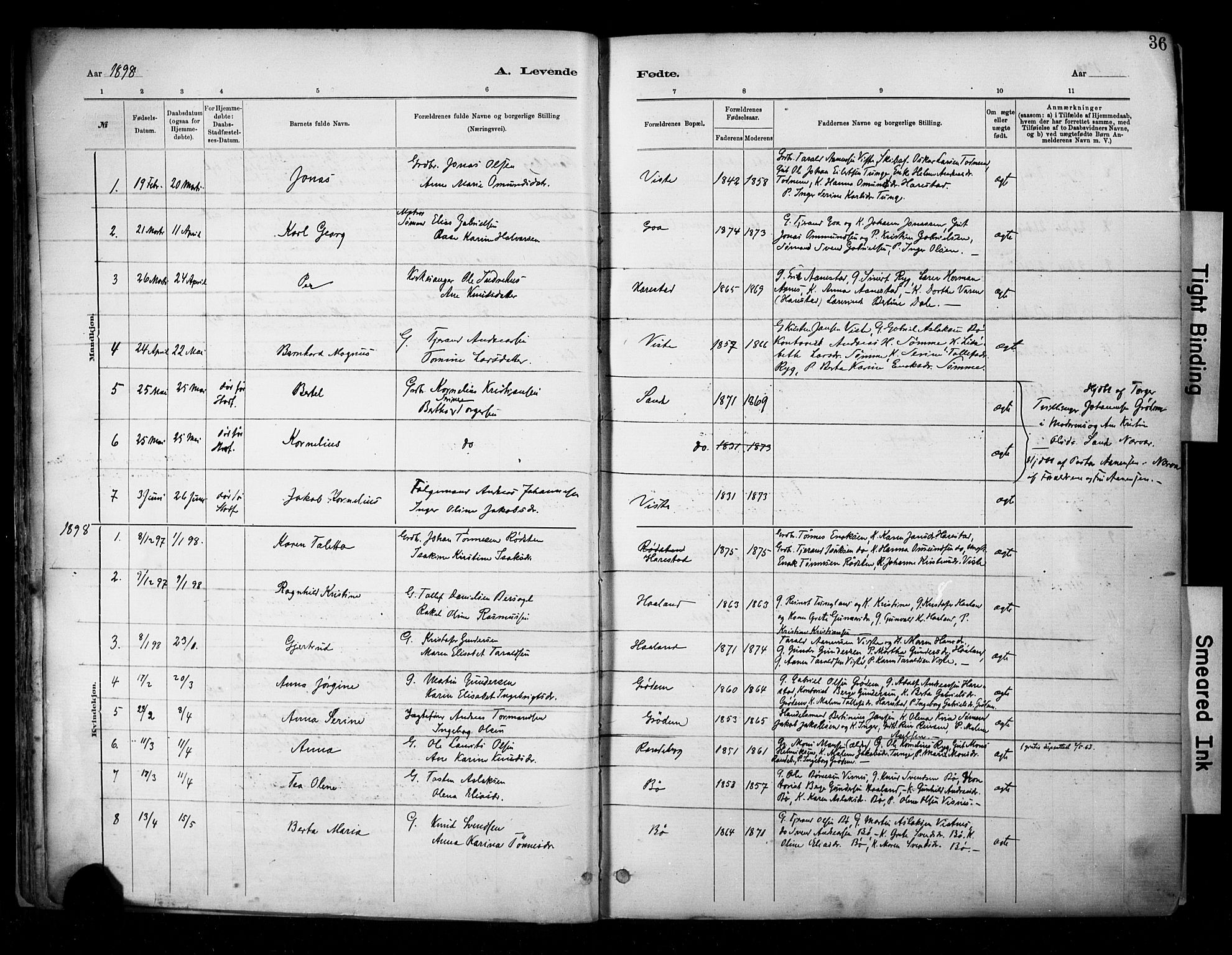 Hetland sokneprestkontor, AV/SAST-A-101826/30/30BA/L0009: Parish register (official) no. A 9, 1882-1918, p. 36