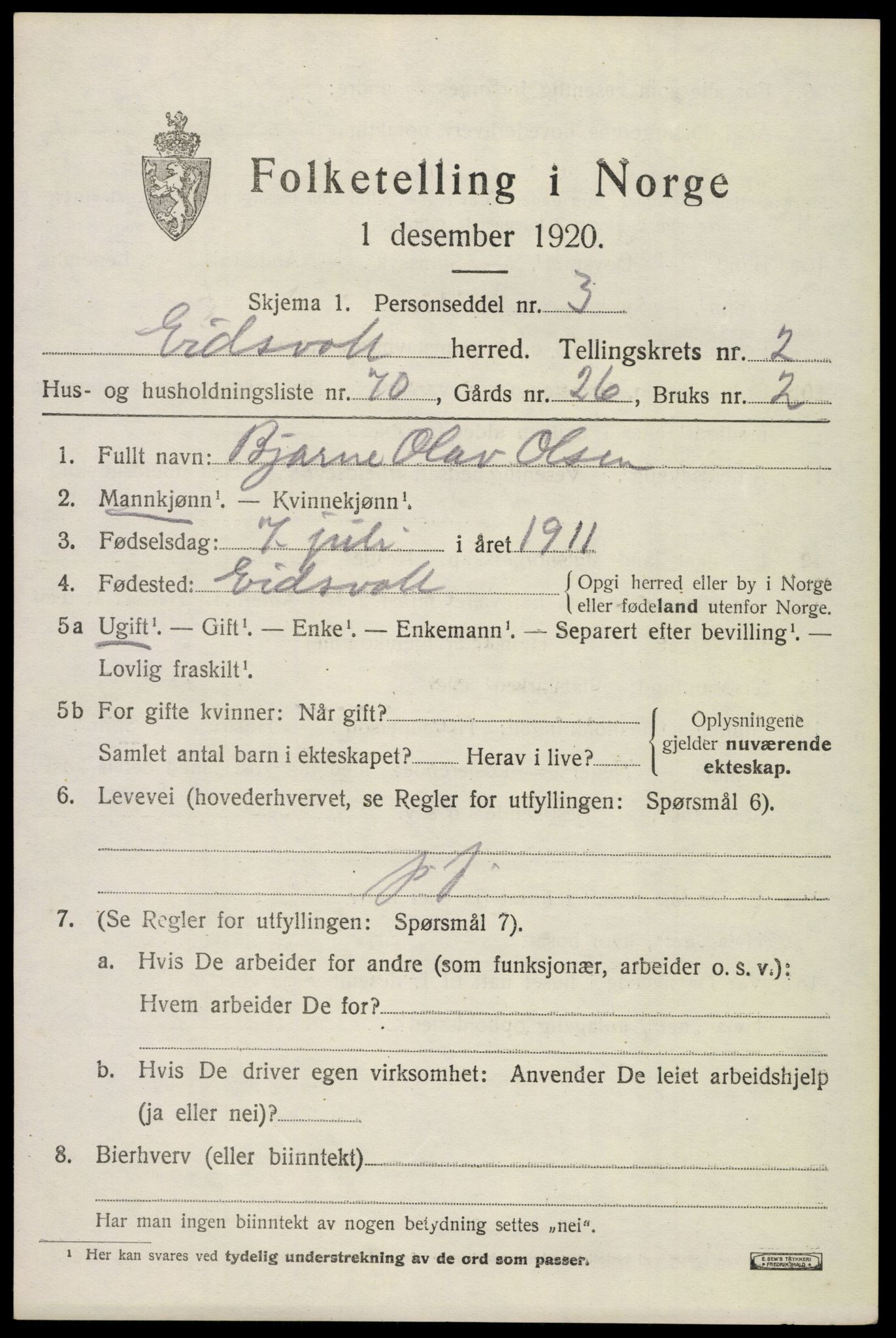 SAO, 1920 census for Eidsvoll, 1920, p. 7395