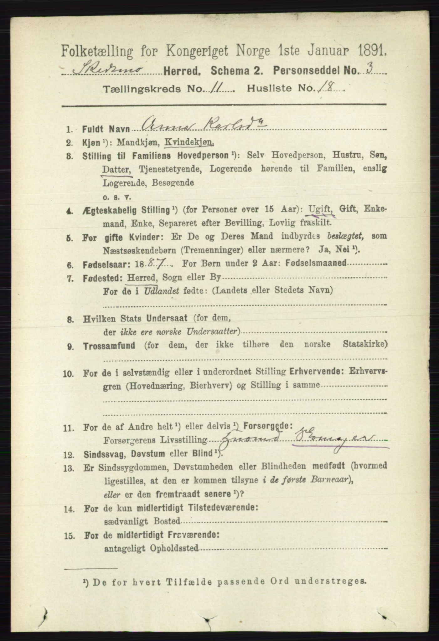 RA, 1891 census for 0231 Skedsmo, 1891, p. 6287