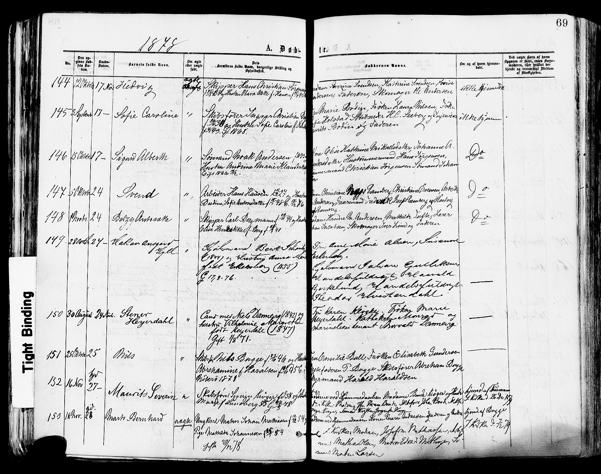 Tønsberg kirkebøker, AV/SAKO-A-330/F/Fa/L0010: Parish register (official) no. I 10, 1874-1880, p. 69