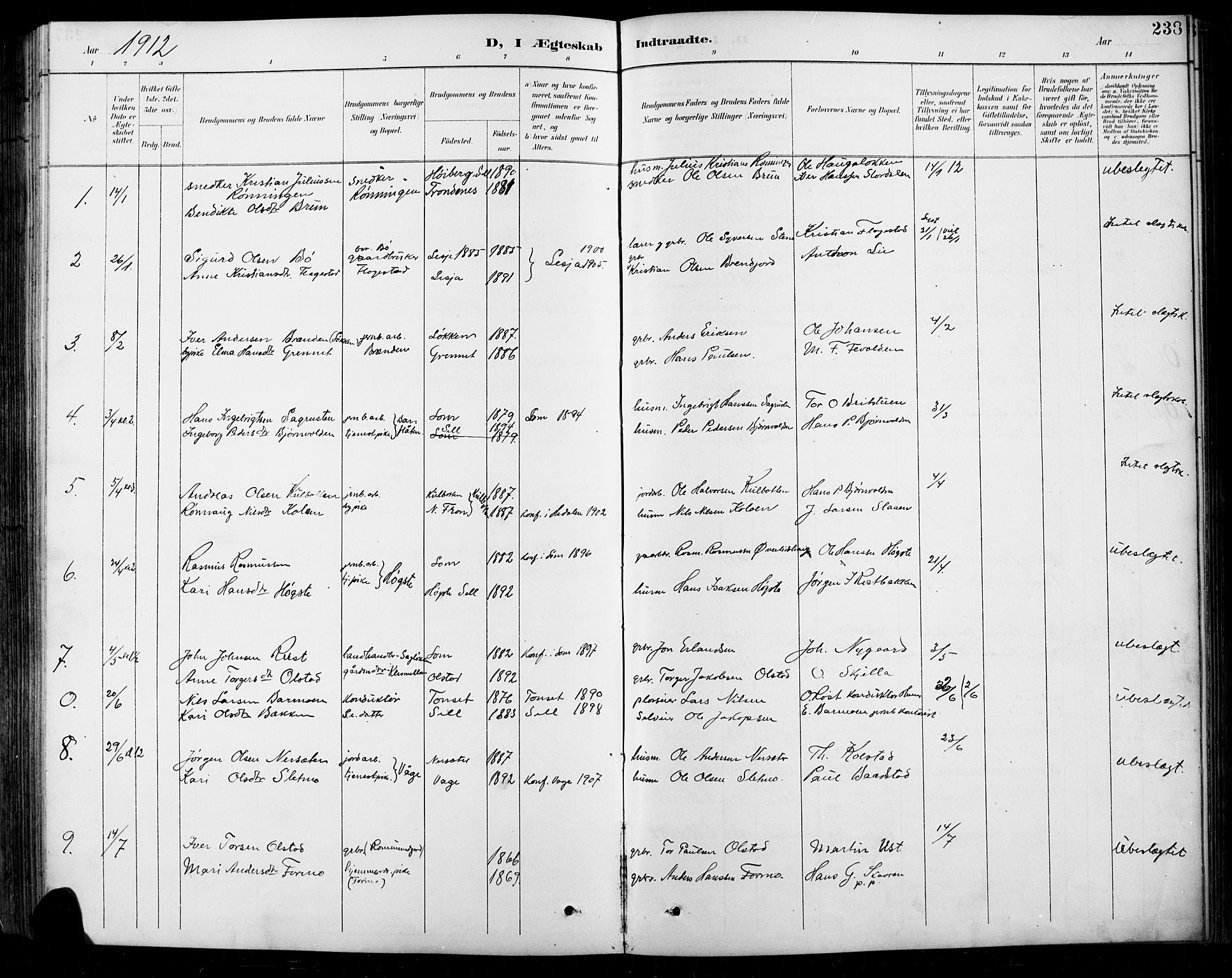 Sel prestekontor, SAH/PREST-074/H/Ha/Hab/L0001: Parish register (copy) no. 1, 1894-1923, p. 238