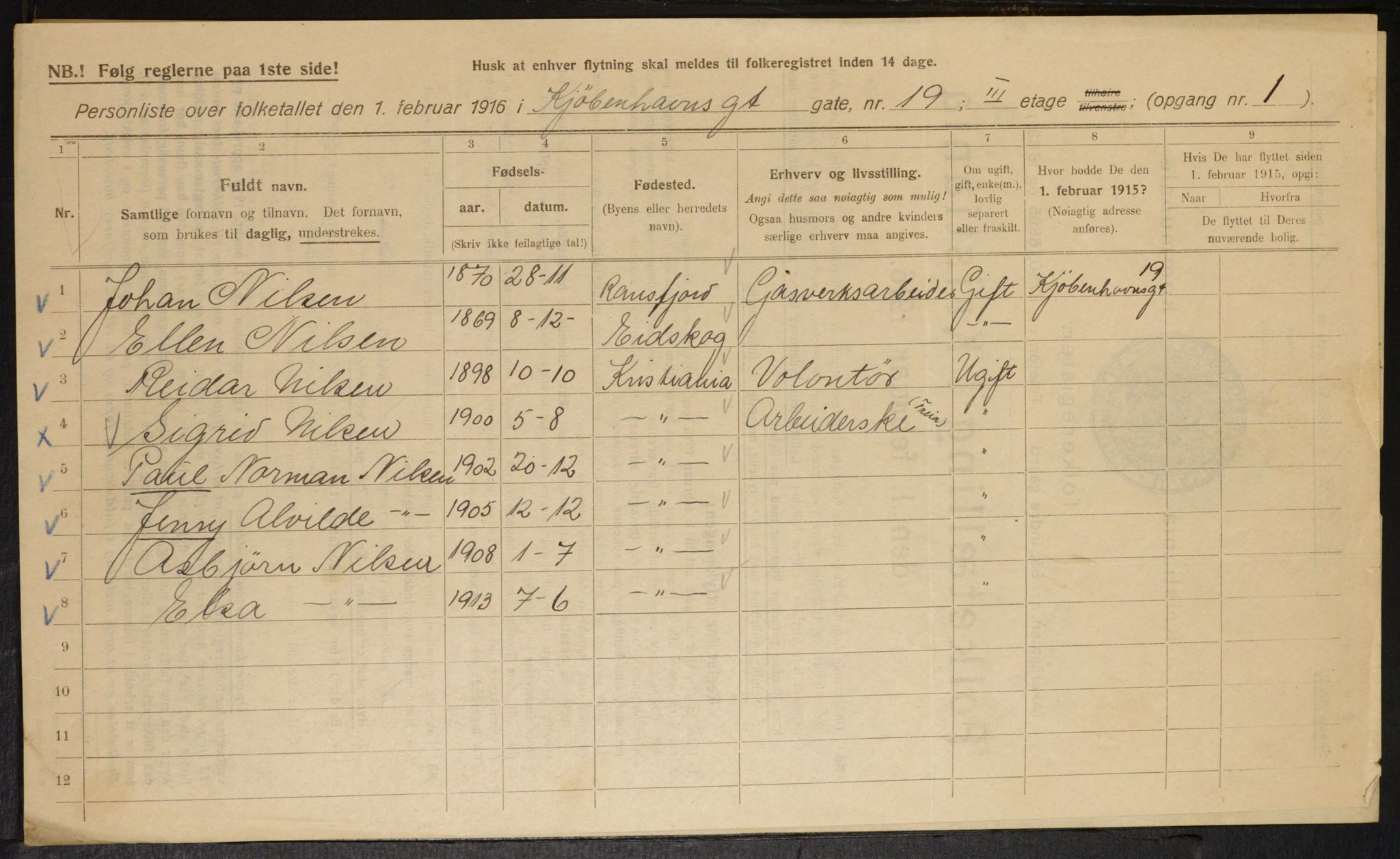 OBA, Municipal Census 1916 for Kristiania, 1916, p. 56464