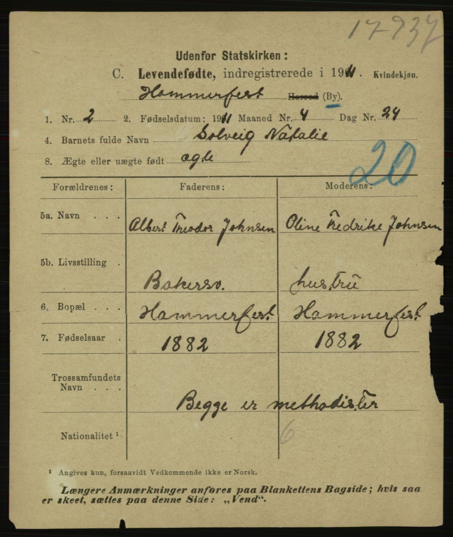 Statistisk sentralbyrå, Sosiodemografiske emner, Befolkning, AV/RA-S-2228/E/L0009: Fødte, gifte, døde dissentere., 1911, p. 1645