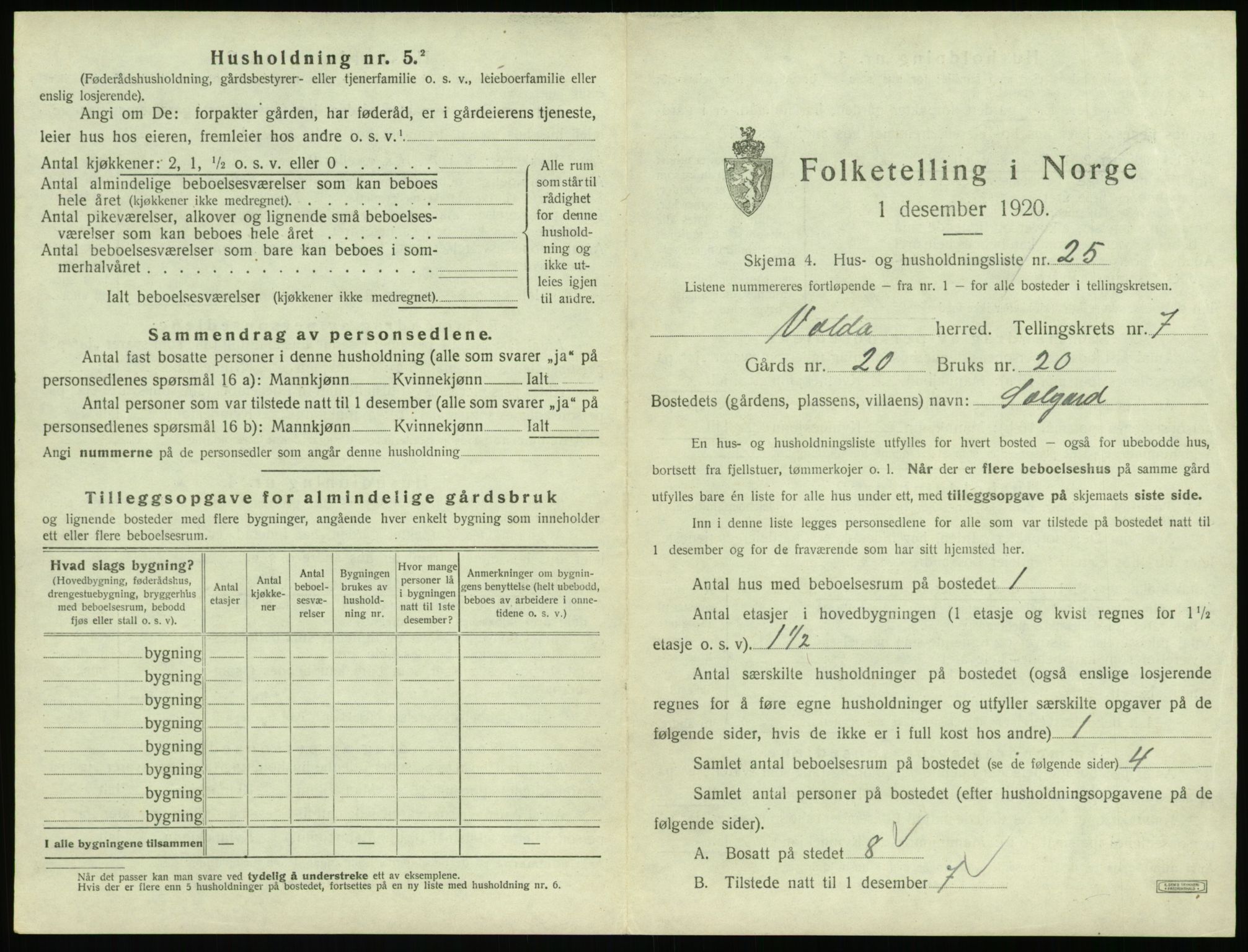 SAT, 1920 census for Volda, 1920, p. 720