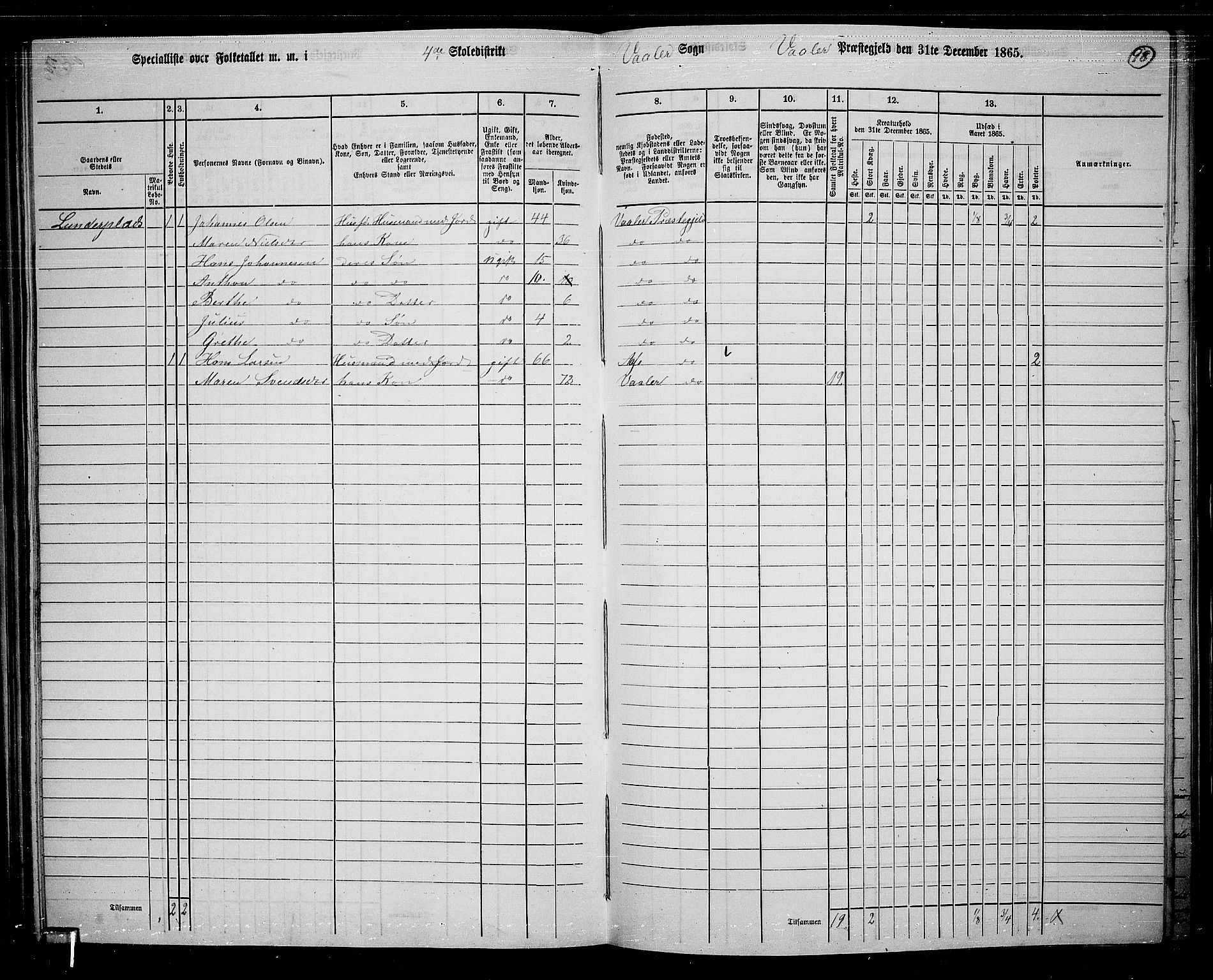 RA, 1865 census for Våler, 1865, p. 88