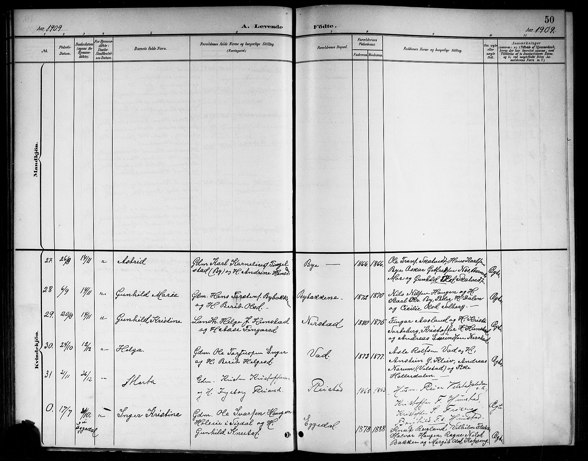 Sigdal kirkebøker, AV/SAKO-A-245/G/Ga/L0006: Parish register (copy) no. I 6, 1901-1916, p. 50