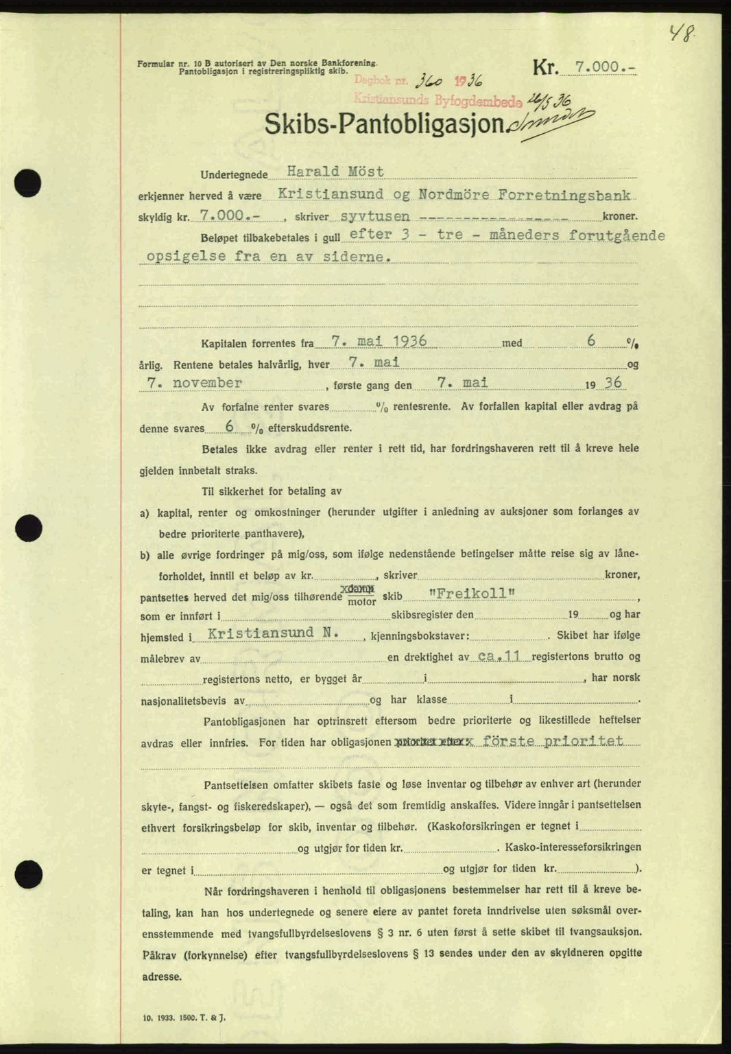 Kristiansund byfogd, AV/SAT-A-4587/A/27: Mortgage book no. 29, 1936-1937, Diary no: : 360/1936