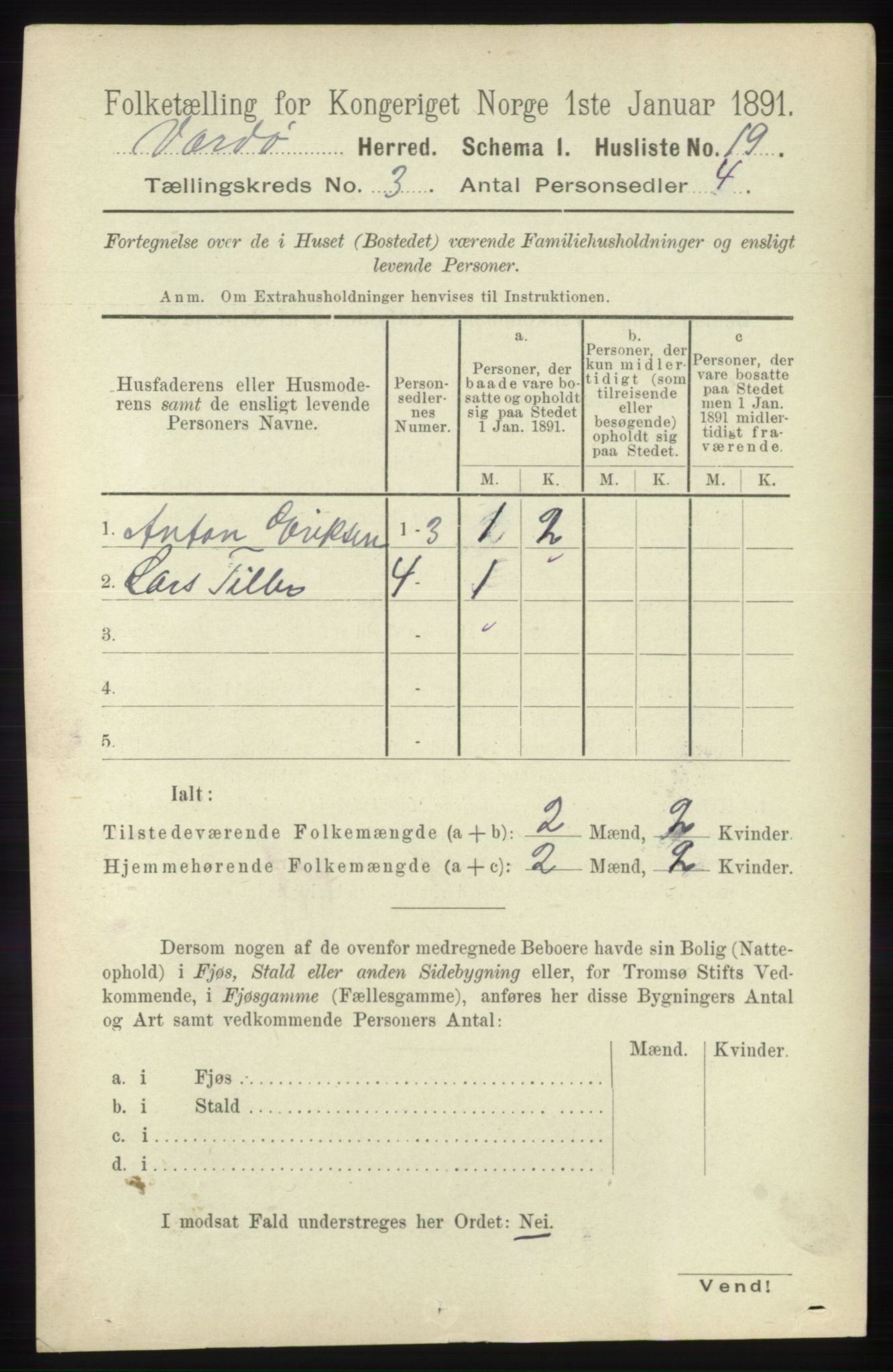 RA, 1891 census for 2028 Vardø, 1891, p. 799