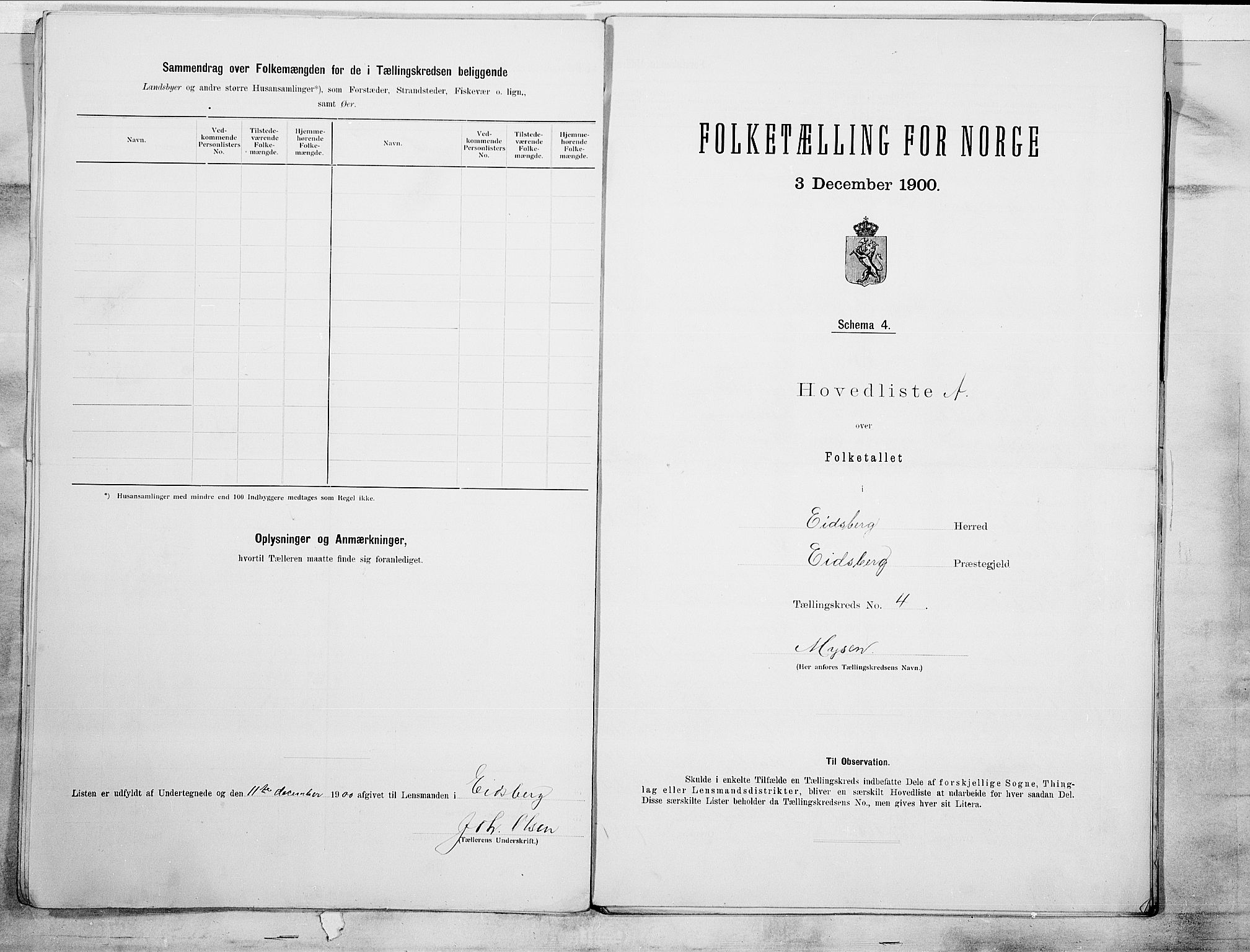 SAO, 1900 census for Eidsberg, 1900, p. 12